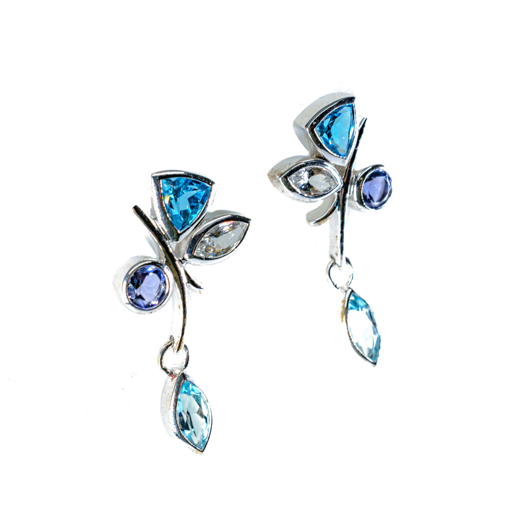 Silver Dangle Petals with Blue-White Topaz and Iolite
