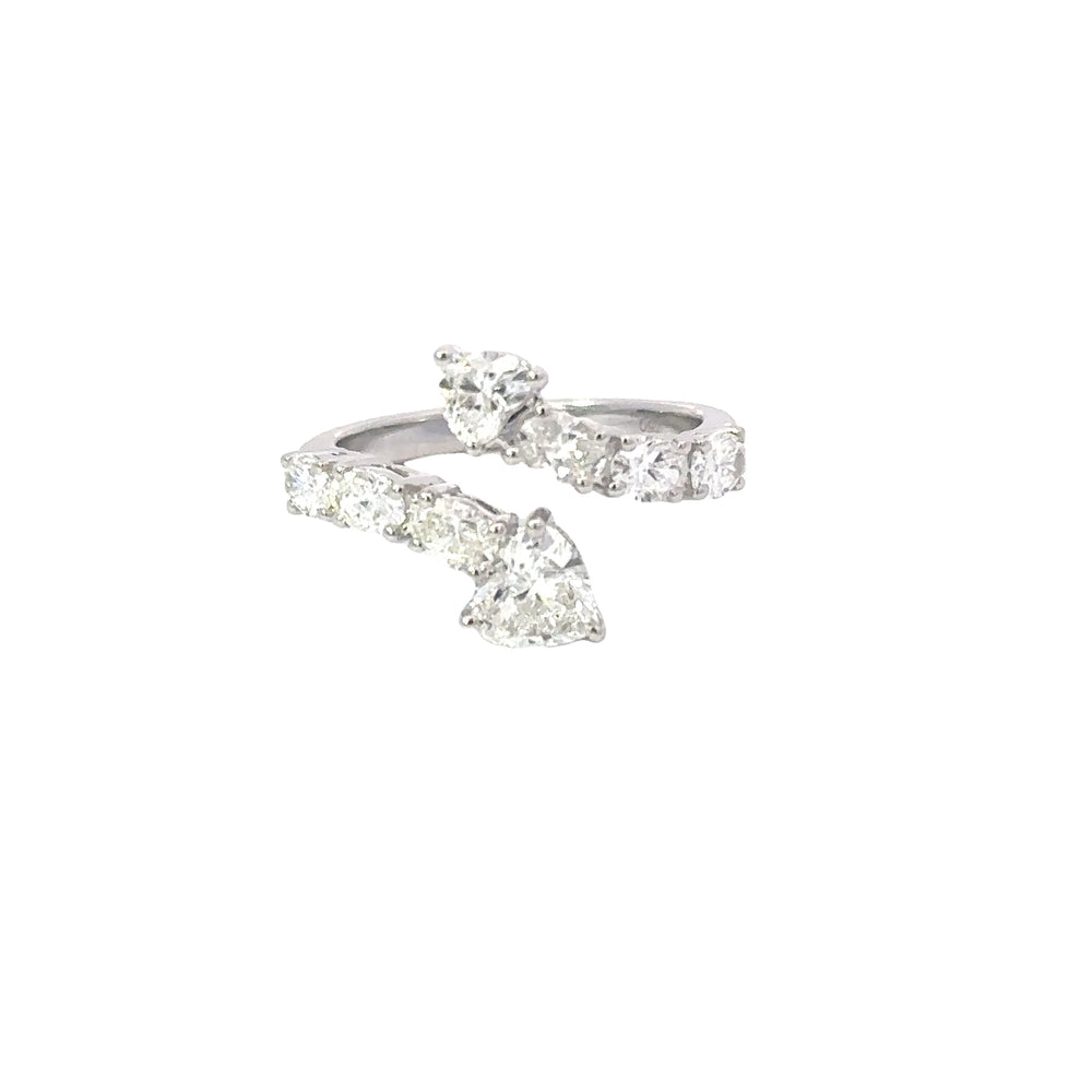 18K White Gold Open Wrap Diamond Ring with Heart & Oval Diamonds 1.75 Carat Total