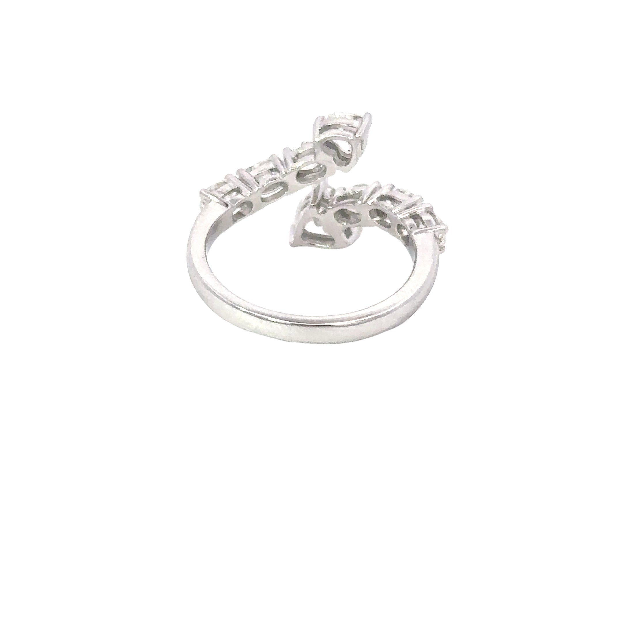 18K White Gold Open Wrap Diamond Ring with Heart & Oval Diamonds 1.75 Carat Total