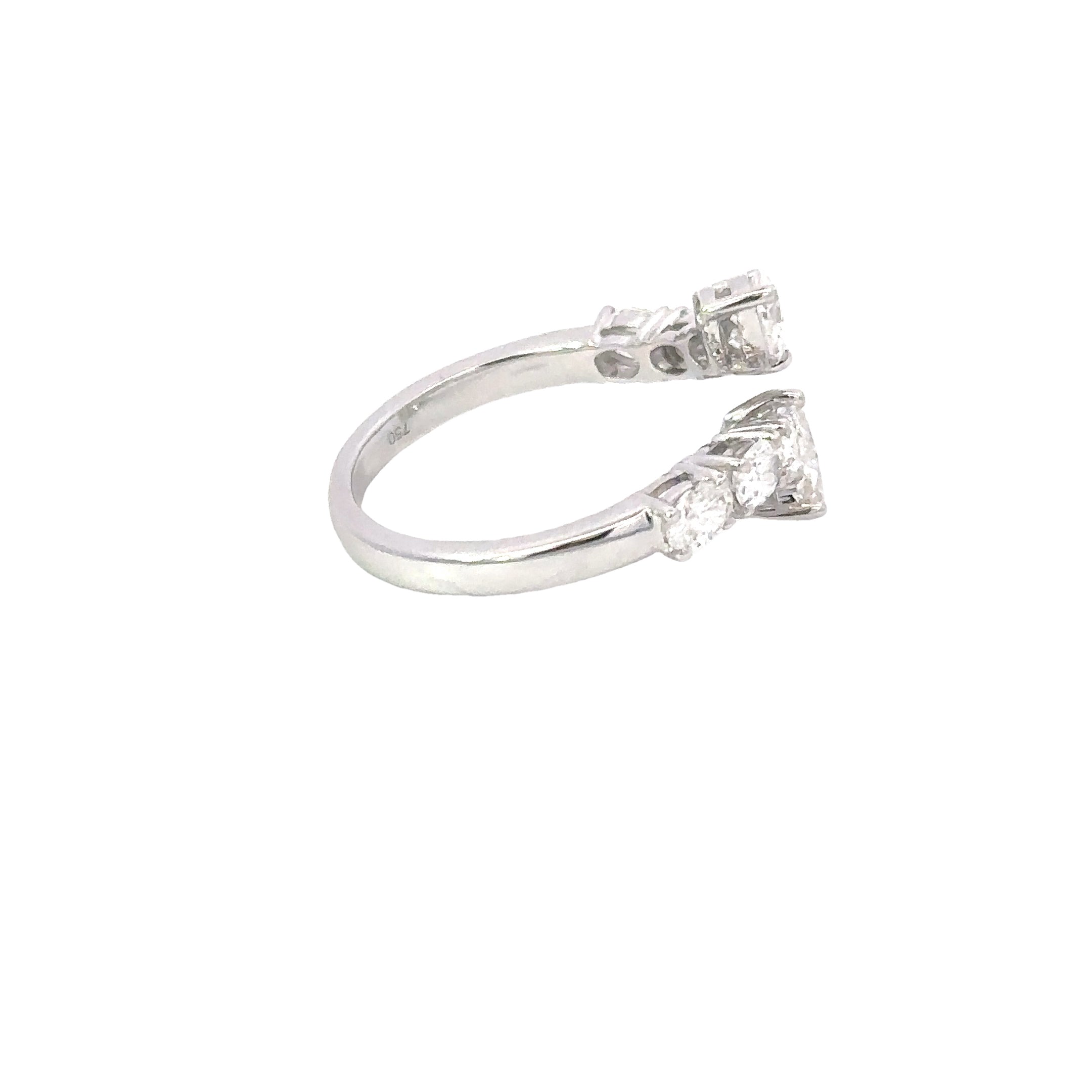 18K White Gold Open Wrap Diamond Ring with Heart & Oval Diamonds 1.75 Carat Total