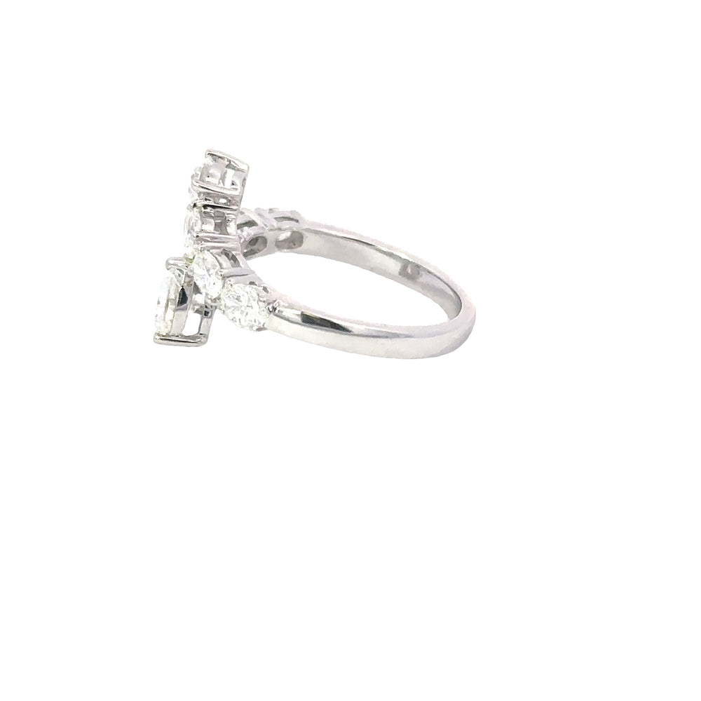 18K White Gold Open Wrap Diamond Ring with Heart & Oval Diamonds 1.75 Carat Total