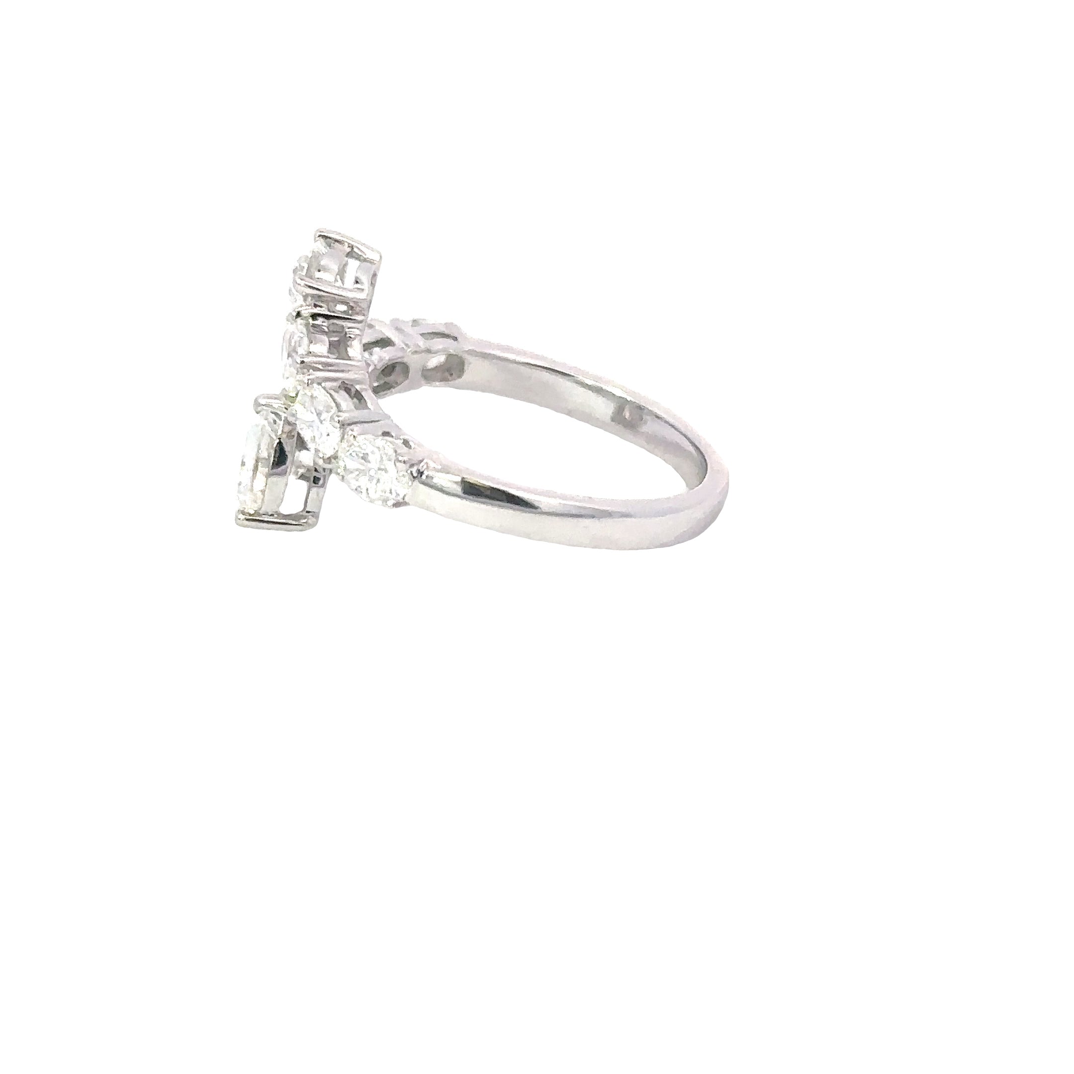 18K White Gold Open Wrap Diamond Ring with Heart & Oval Diamonds 1.75 Carat Total