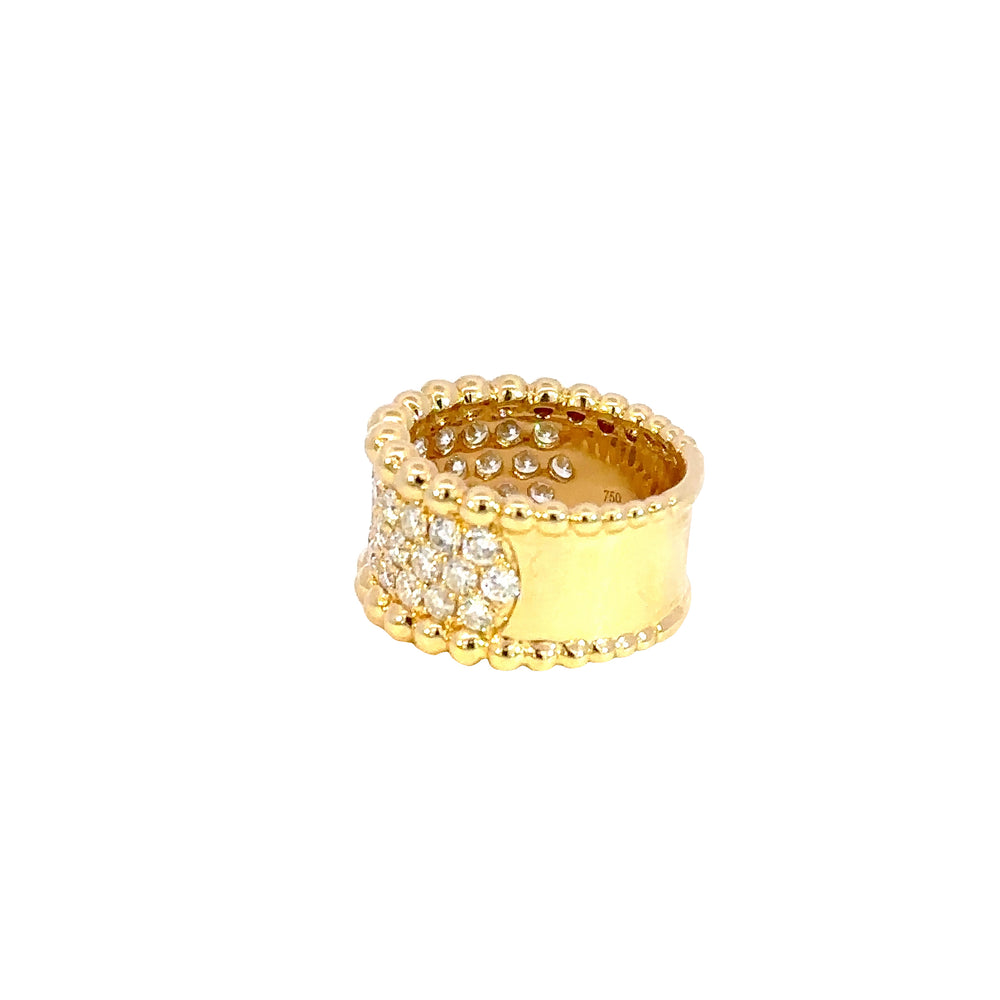 18K Yellow Gold Pavé Diamond Band Ring with Beaded Edges 1.90 Carat Total