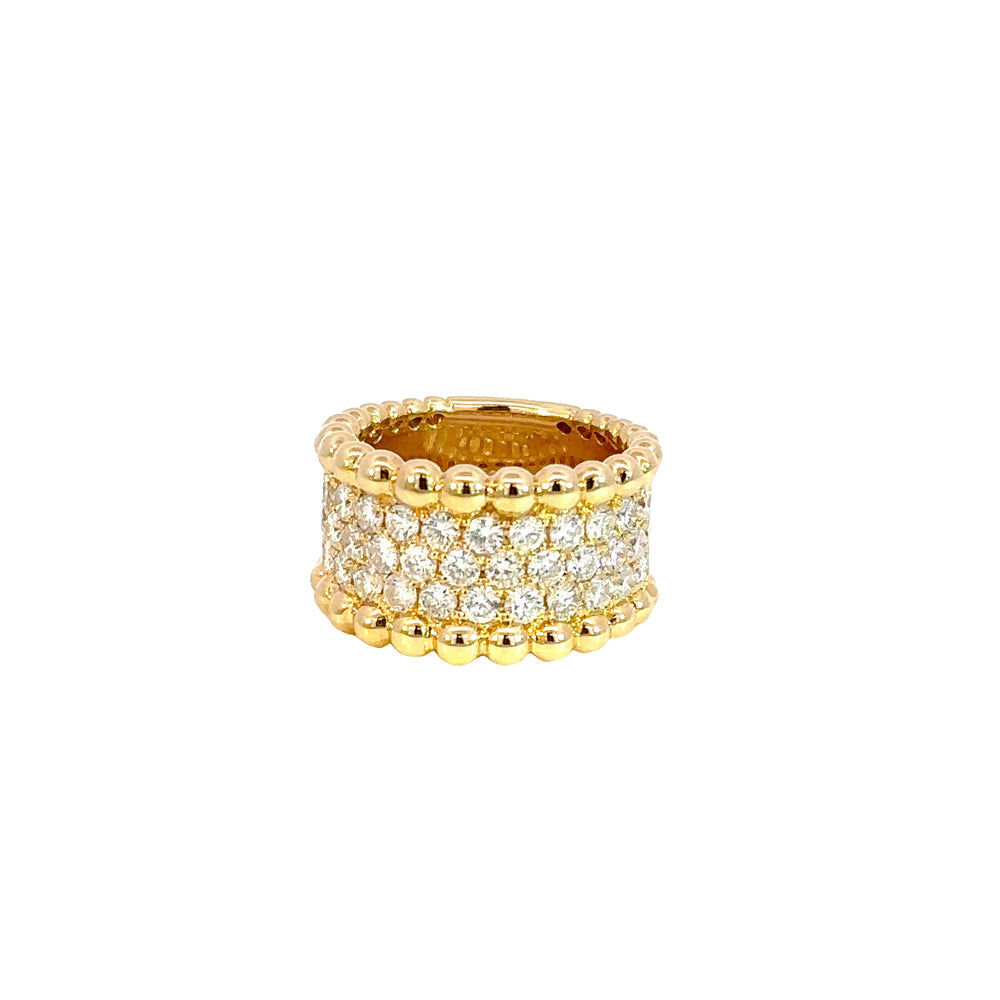 18K Yellow Gold Pavé Diamond Band Ring with Beaded Edges 1.90 Carat Total