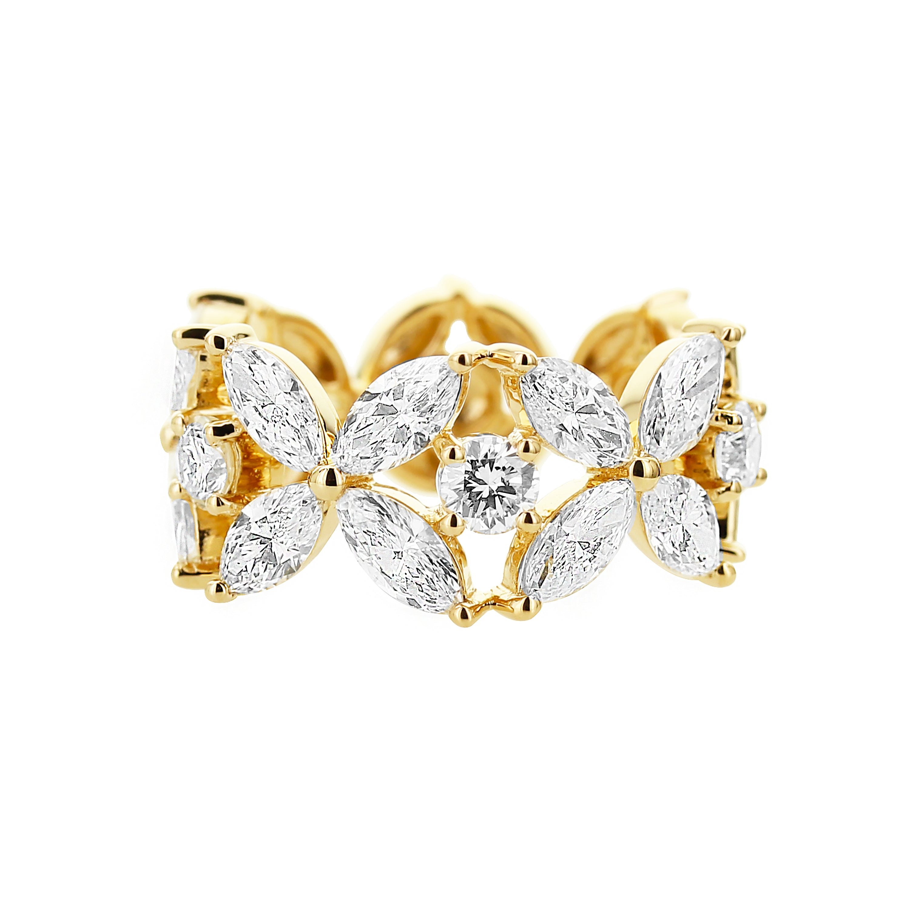 18K Yellow Gold Floral Diamond Ring 3.00 Carat VS