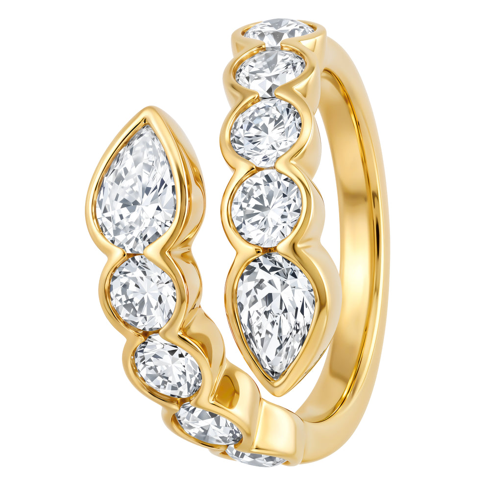 18K Yellow Gold 2.33 CTW Pear & Round Diamond Bypass Ring
