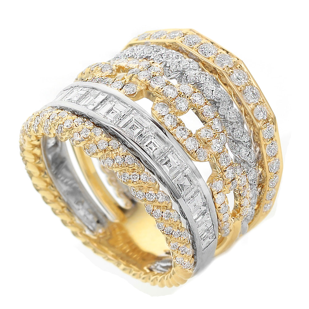 18K Tri-Color Gold 2.10 CTW Diamond Five-Row Stack Ring