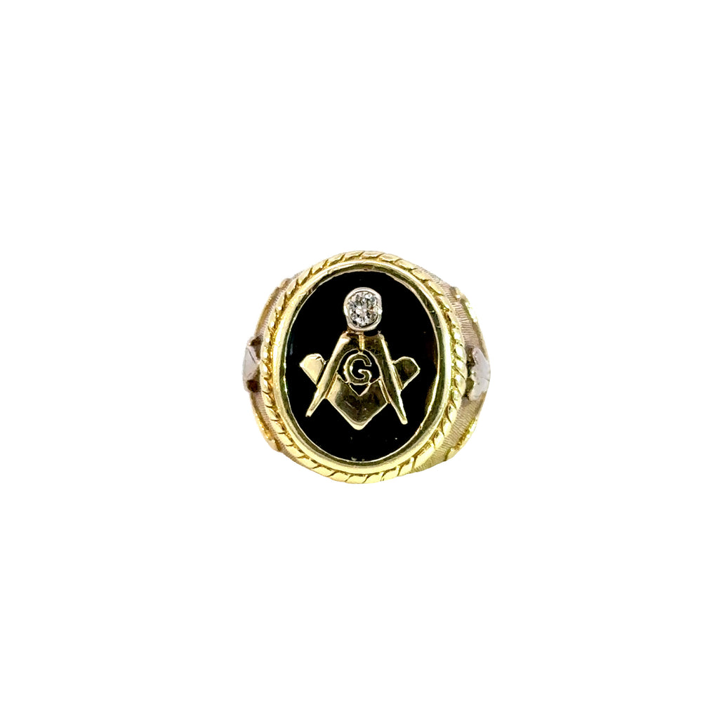 -E- 14kt yg Vintage Masonic Ri