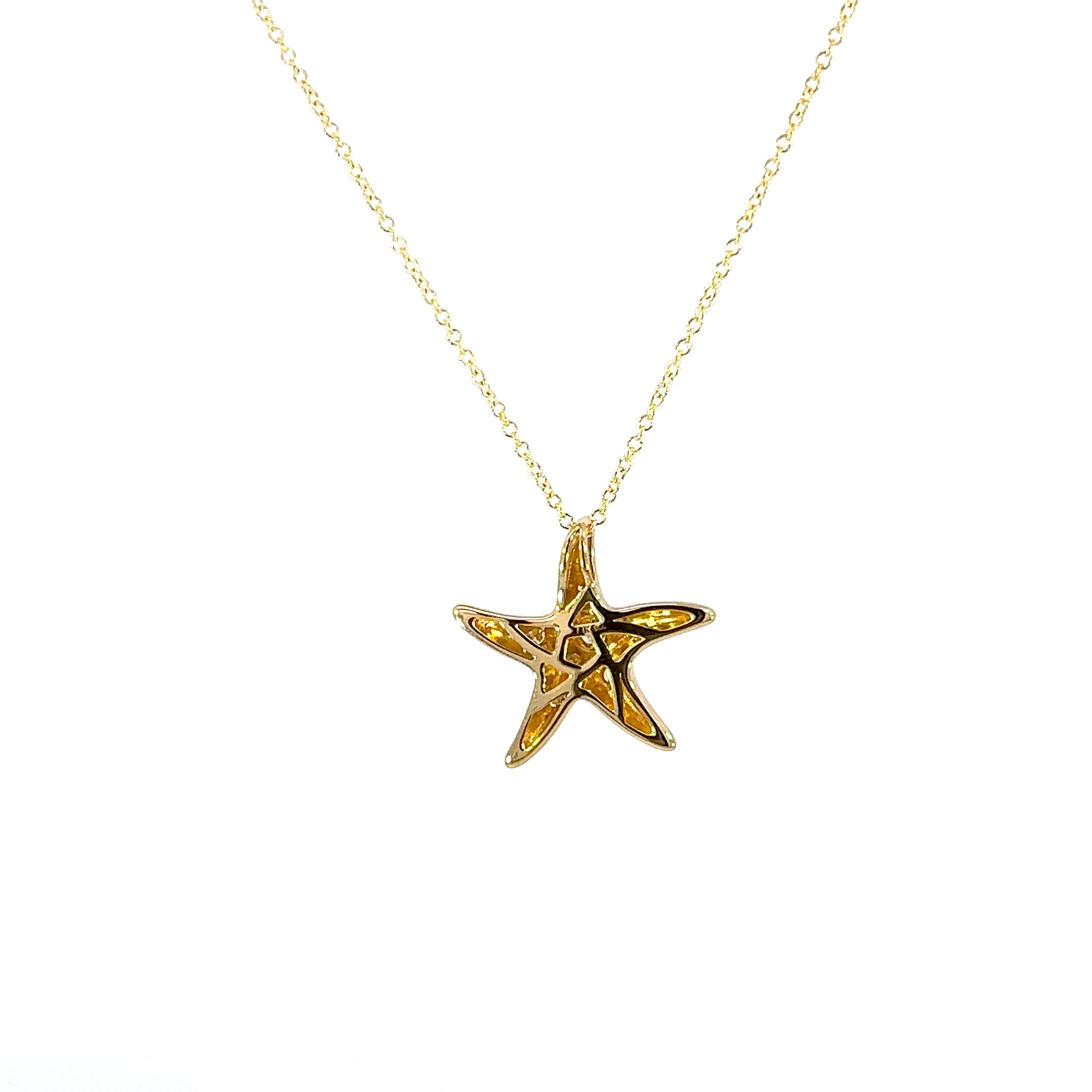14k Yellow Gold Matte Starfish Pendant with Diamonds