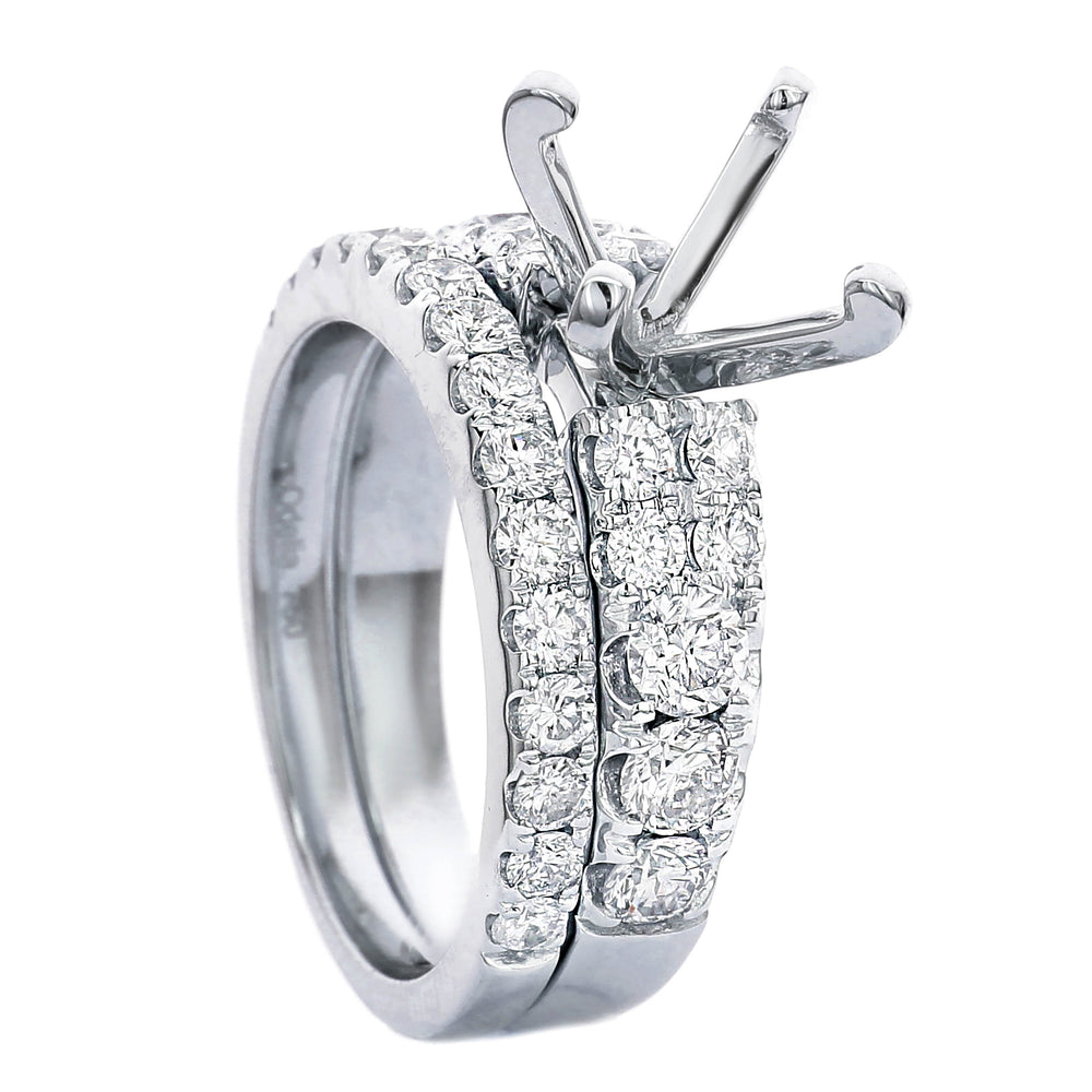 18K White Gold Diamond Engagement Ring Setting 1.40 Carats – Matching Wedding Band Set