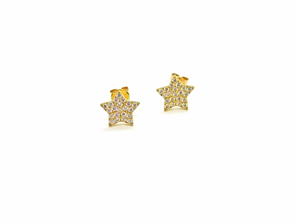 14K Yellow Gold Diamond Star Stud Earrings