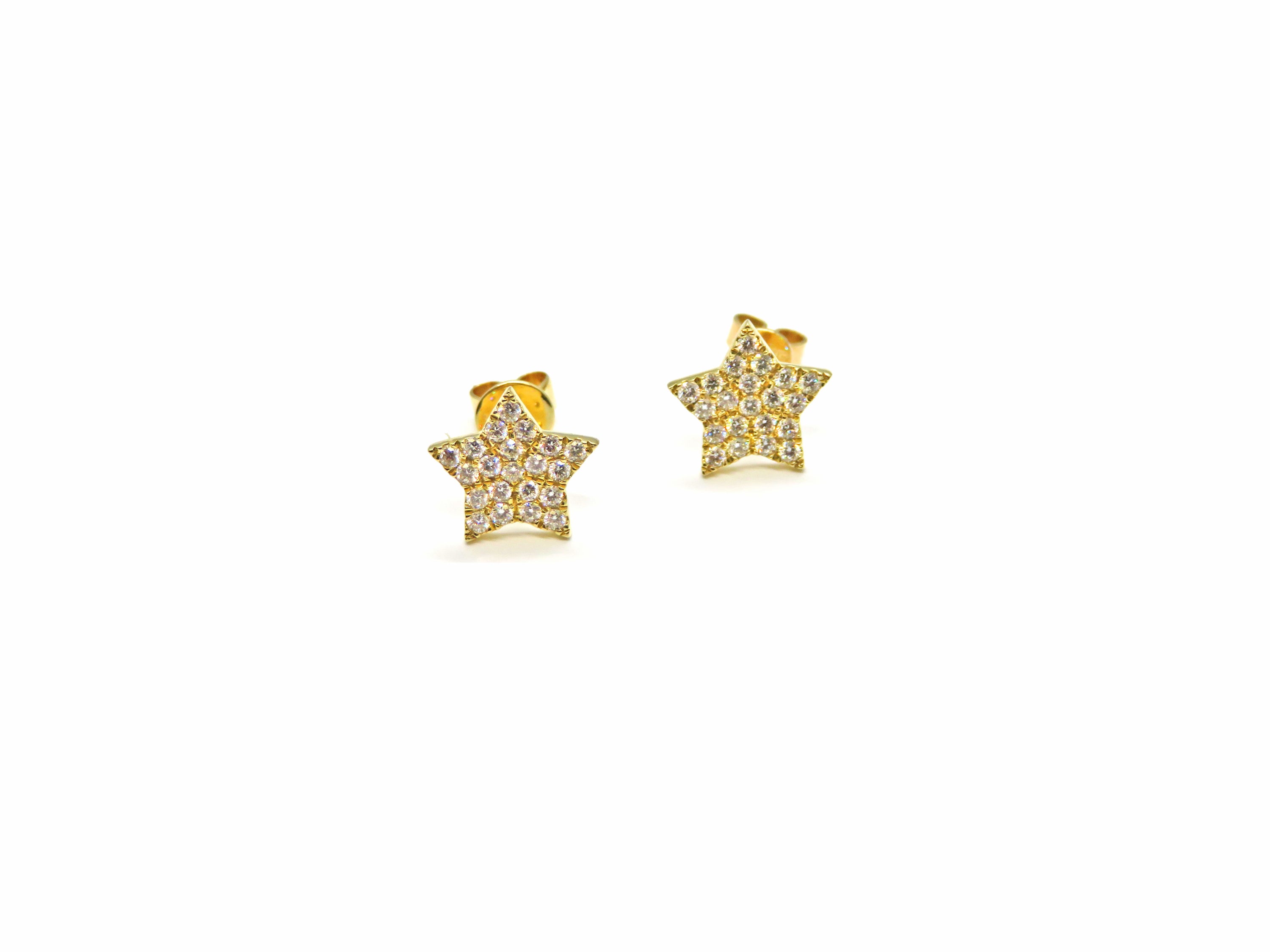 14K Yellow Gold Diamond Star Stud Earrings
