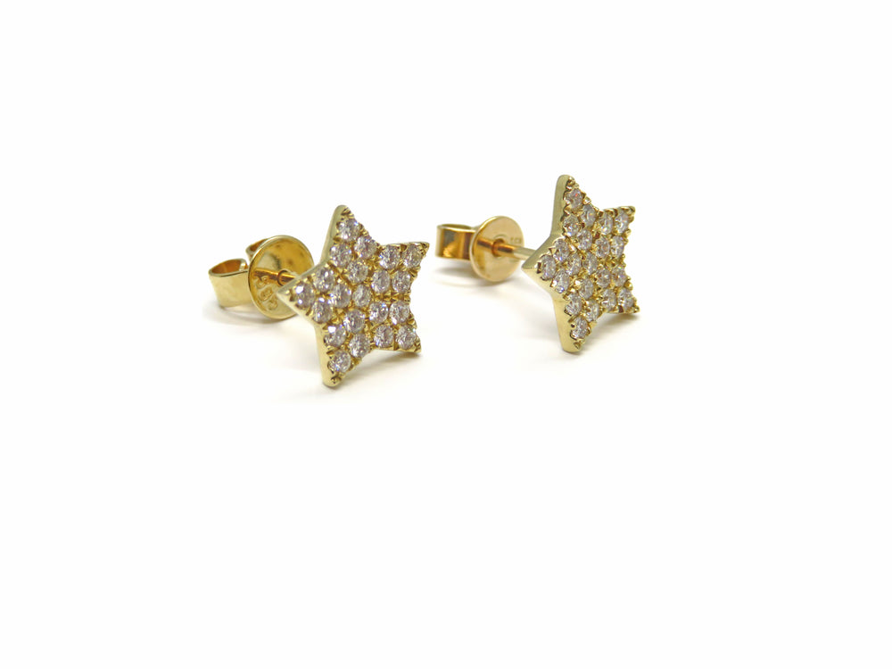 14K Yellow Gold Diamond Star Stud Earrings