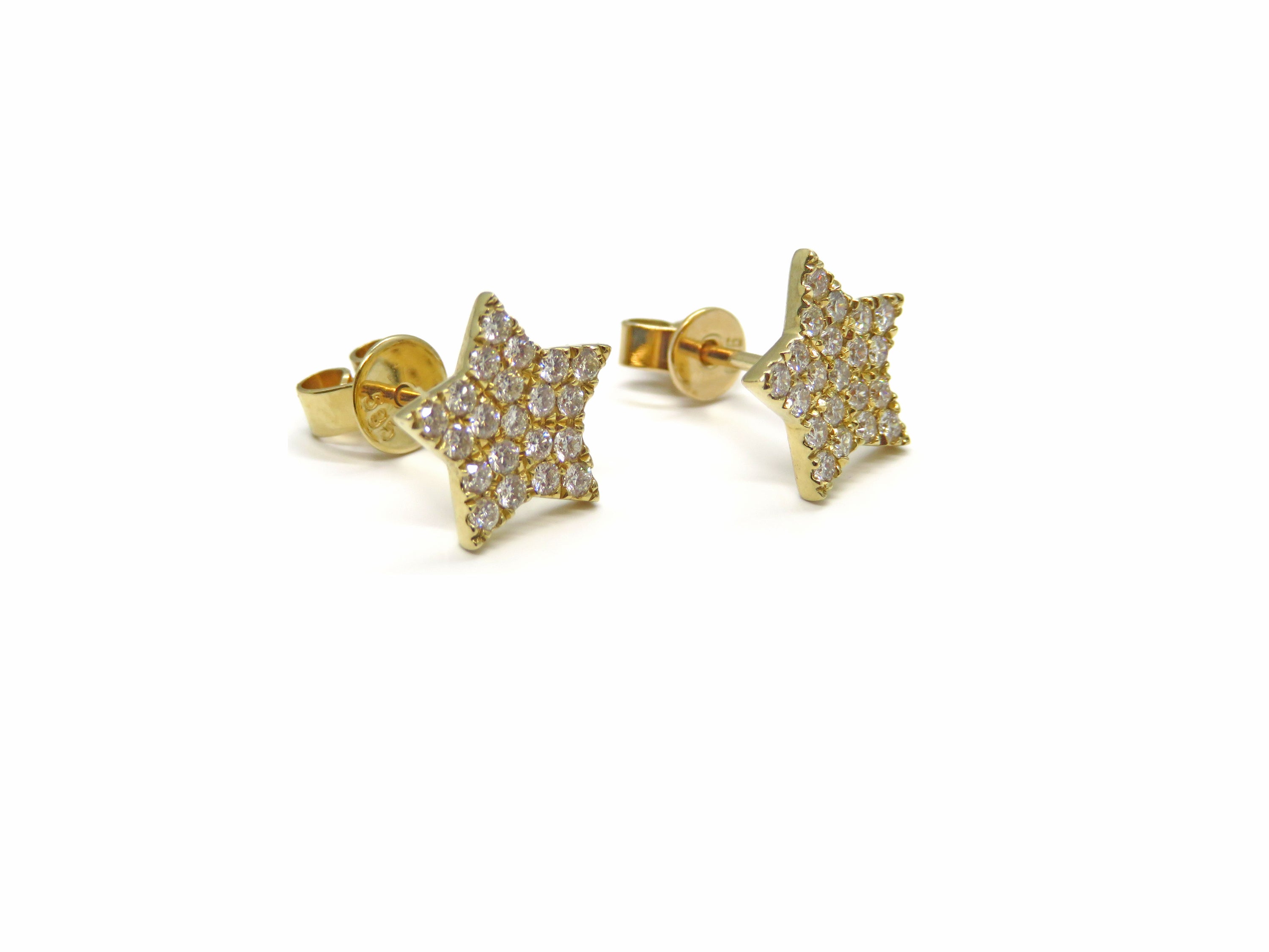 14K Yellow Gold Diamond Star Stud Earrings