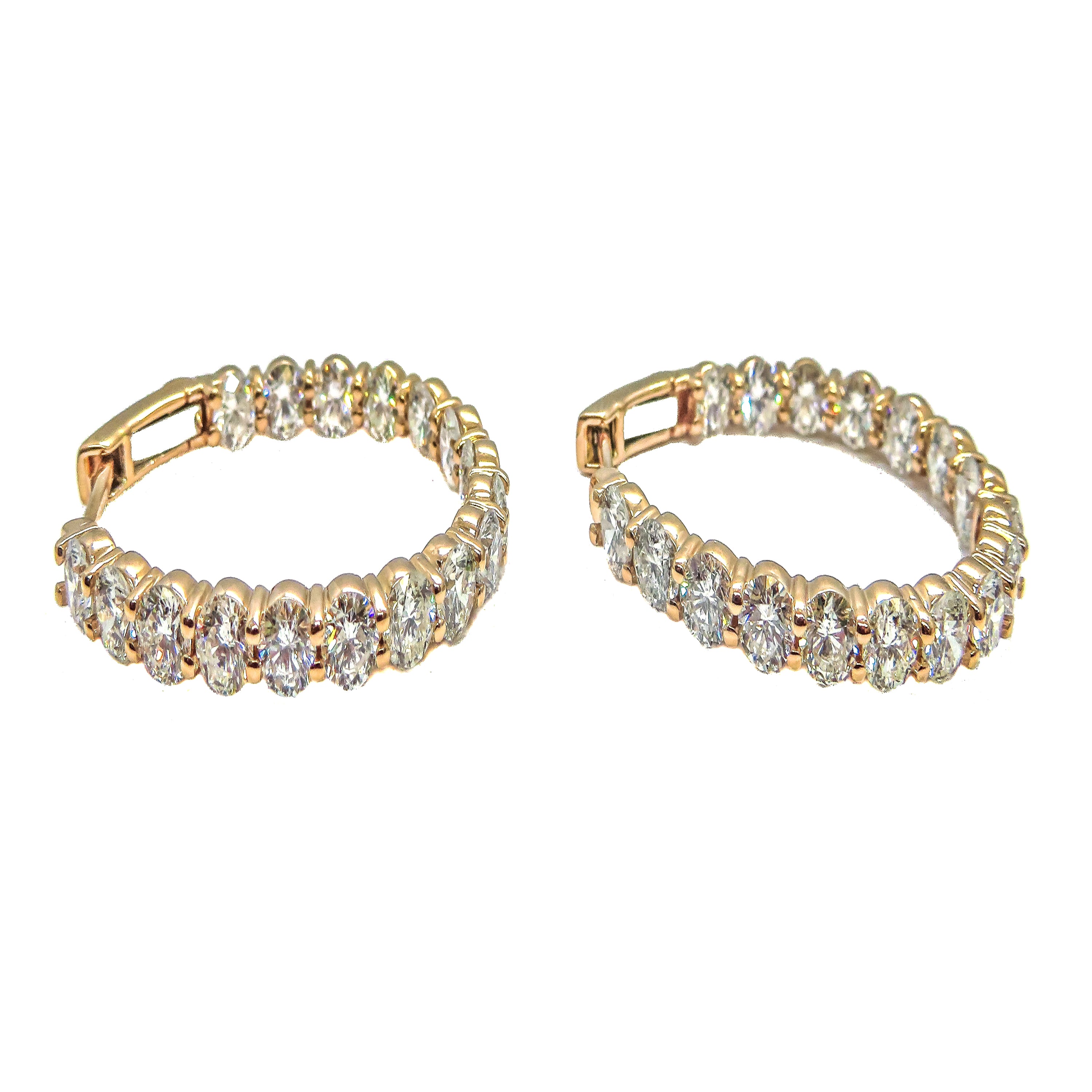 14K Rose Gold Inside-Outside Oval Diamond Hoop Earrings – 5.25 Carats
