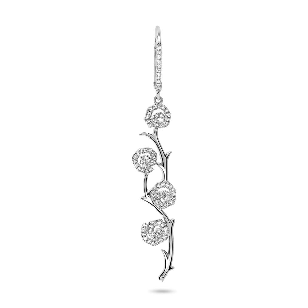 14K White Gold Diamond Flower Dangle Earrings