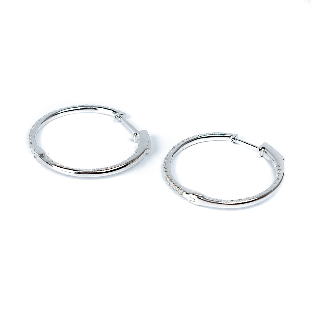 14K White Gold Inside Out Diamond Hoop Earrings 1.00 Carat Total
