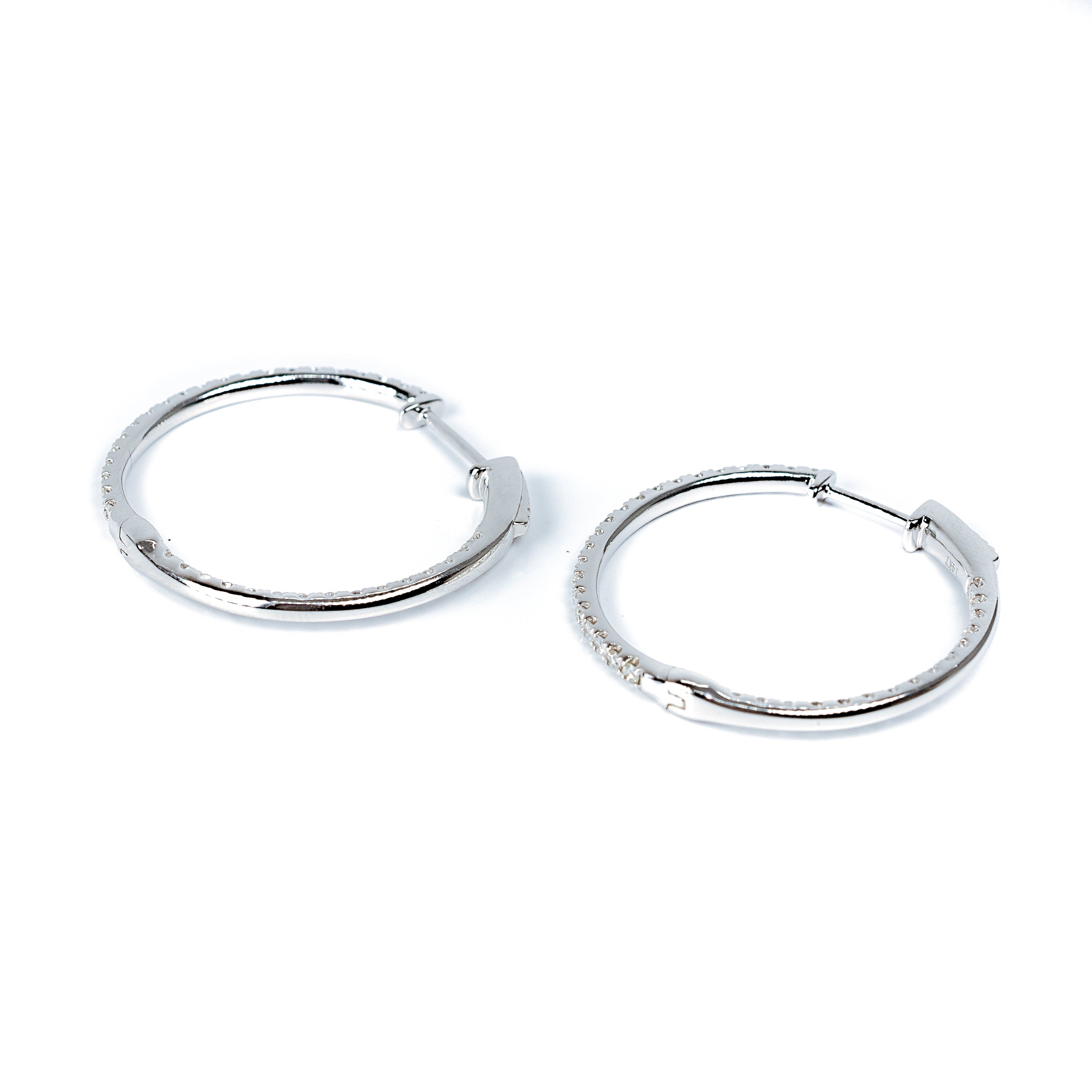 14K White Gold Inside Out Diamond Hoop Earrings 1.00 Carat Total