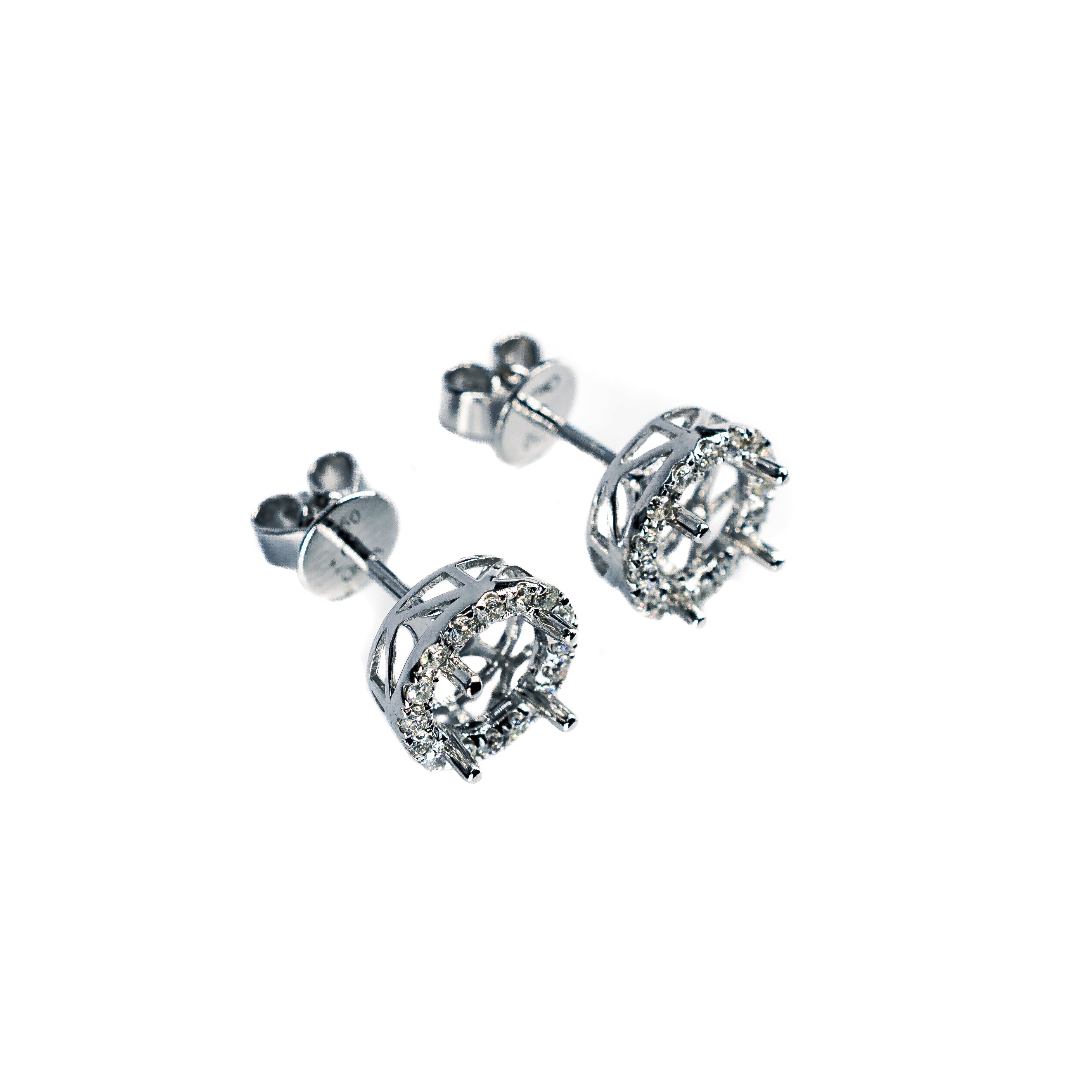 18K White Gold Diamond Halo Semi Mount Earrings