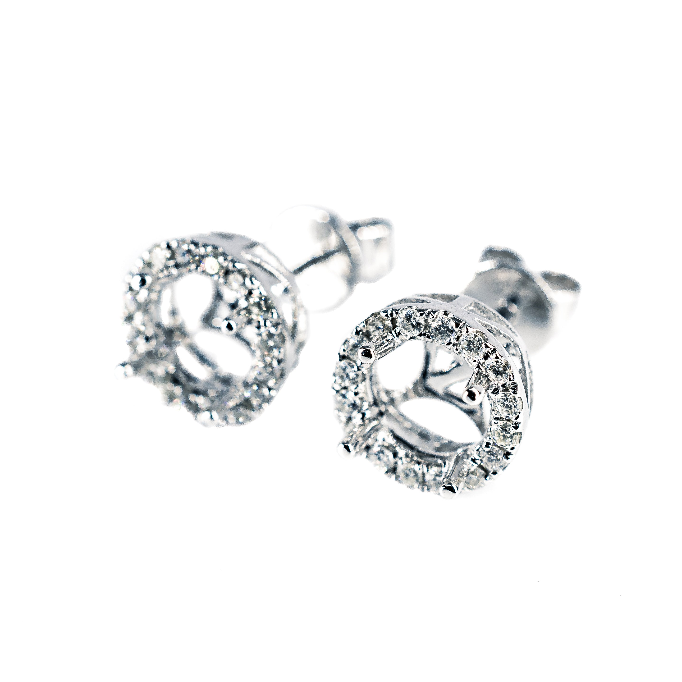 18K White Gold Diamond Halo Semi Mount Earrings