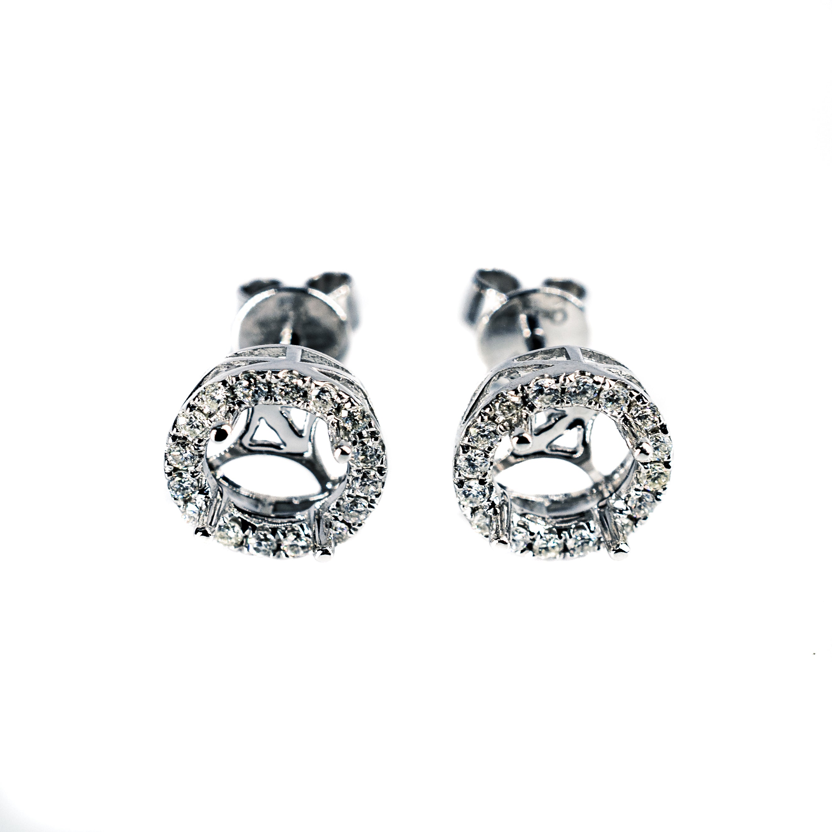 18K White Gold Diamond Halo Semi Mount Earrings