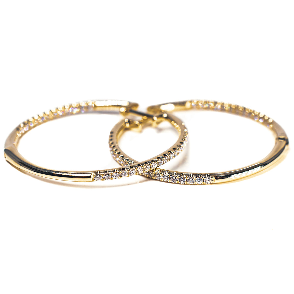 14K Yellow Gold Inside-Outside Diamond Hoop Earrings