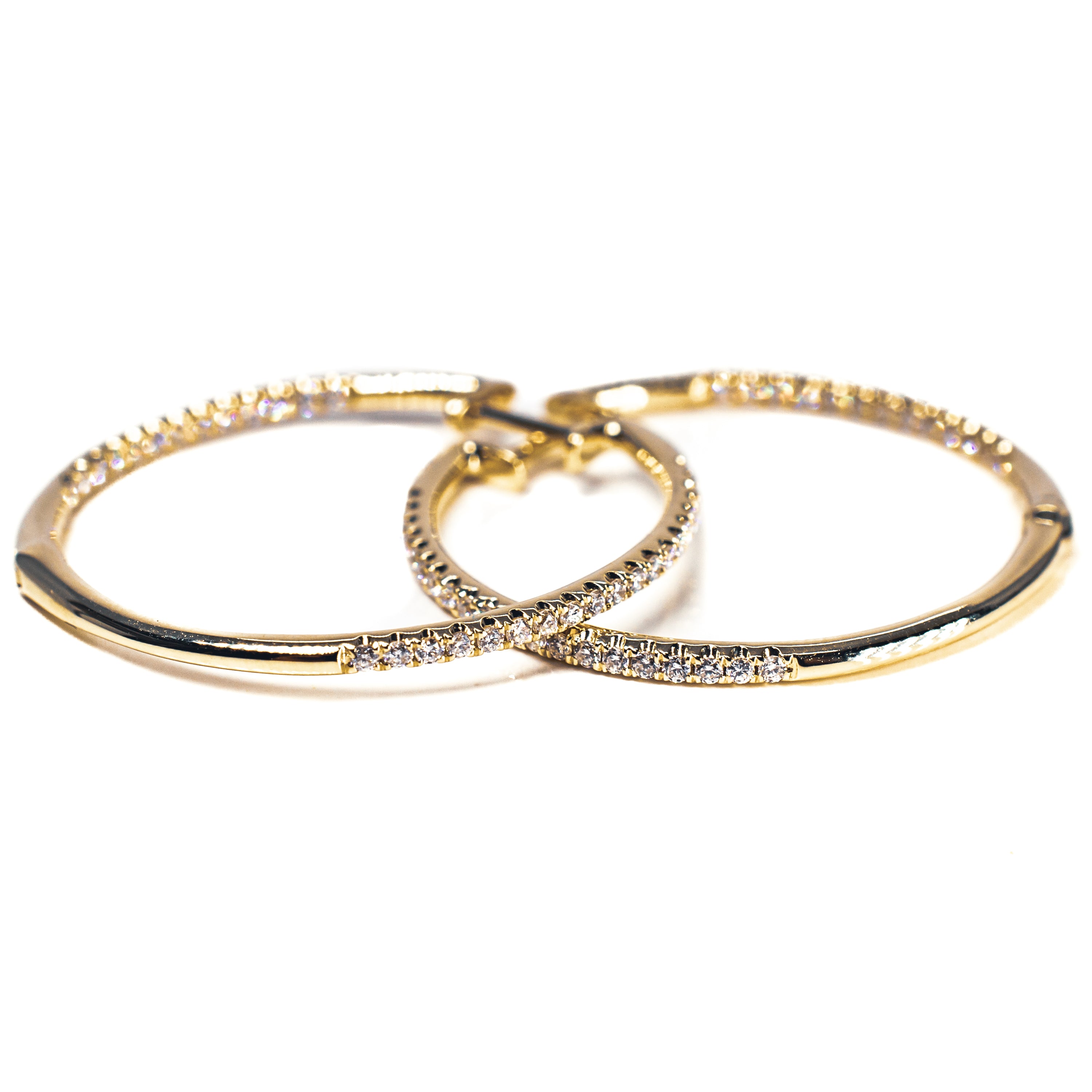 14K Yellow Gold Inside-Outside Diamond Hoop Earrings