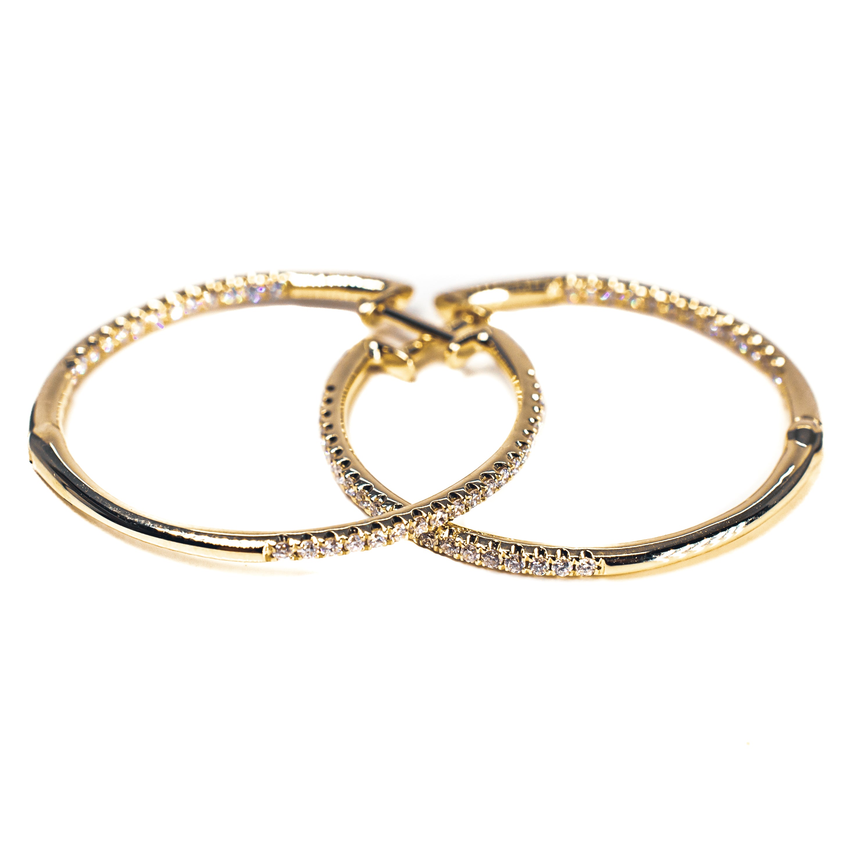 14K Yellow Gold Inside-Outside Diamond Hoop Earrings