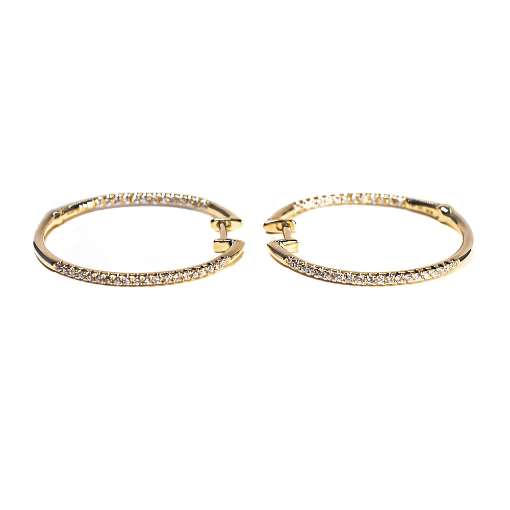 14K Yellow Gold Inside-Outside Diamond Hoop Earrings