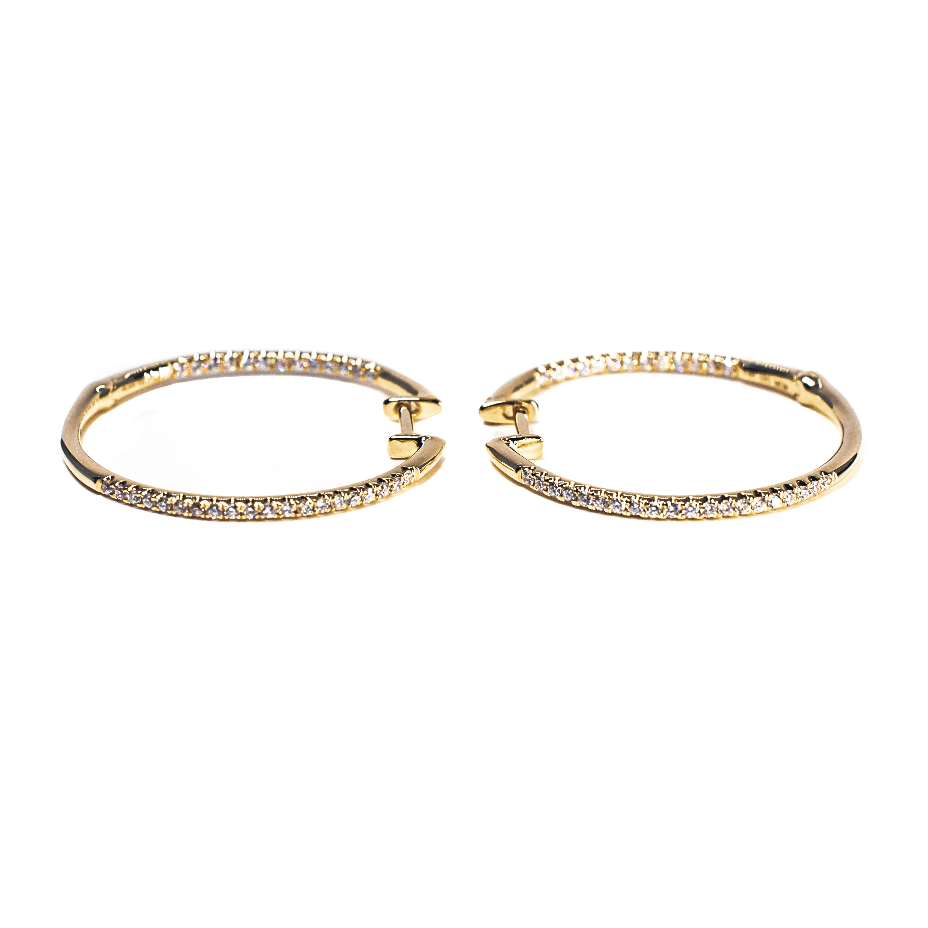 14K Yellow Gold Inside-Outside Diamond Hoop Earrings