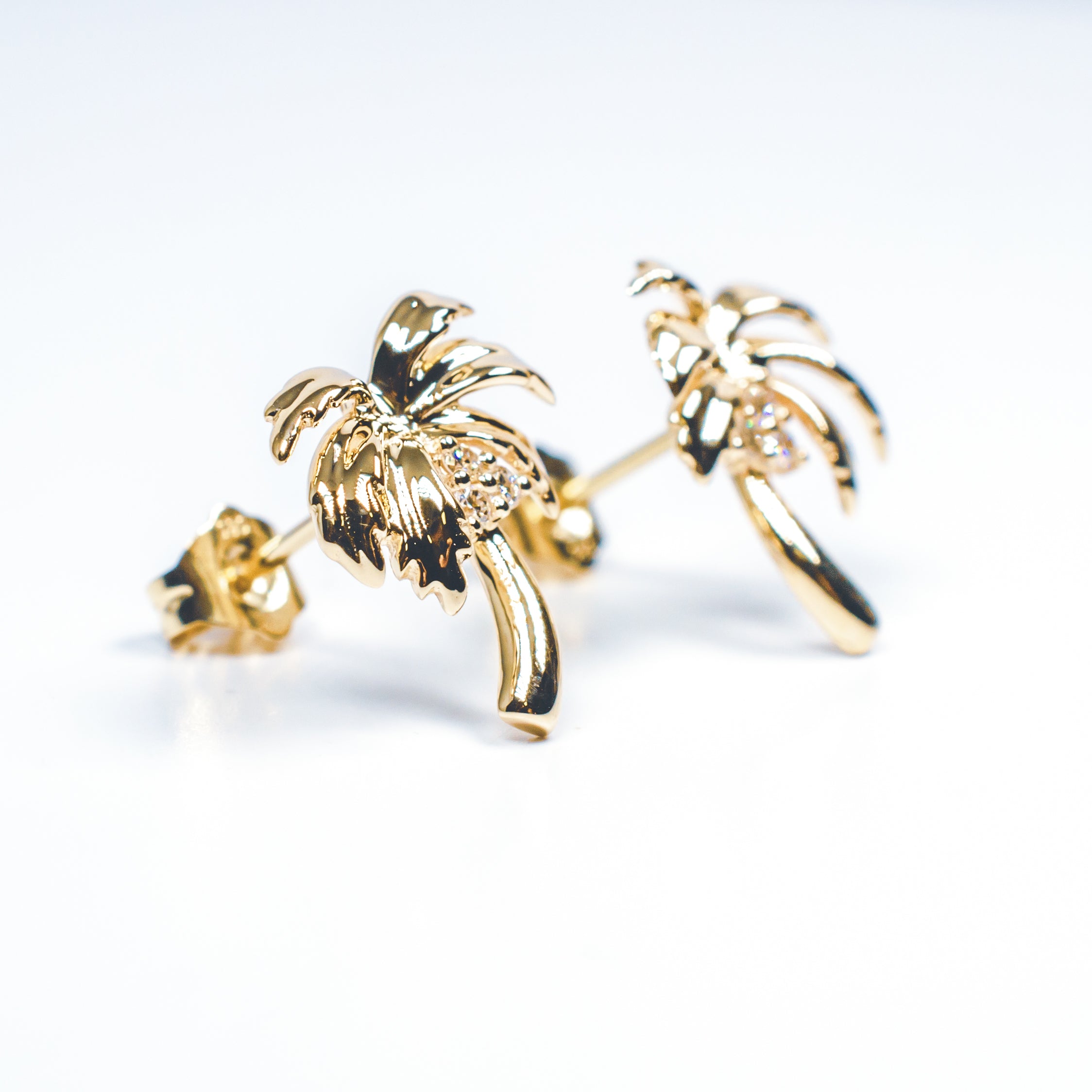 14K Yellow Gold Diamond Palm Tree Earrings