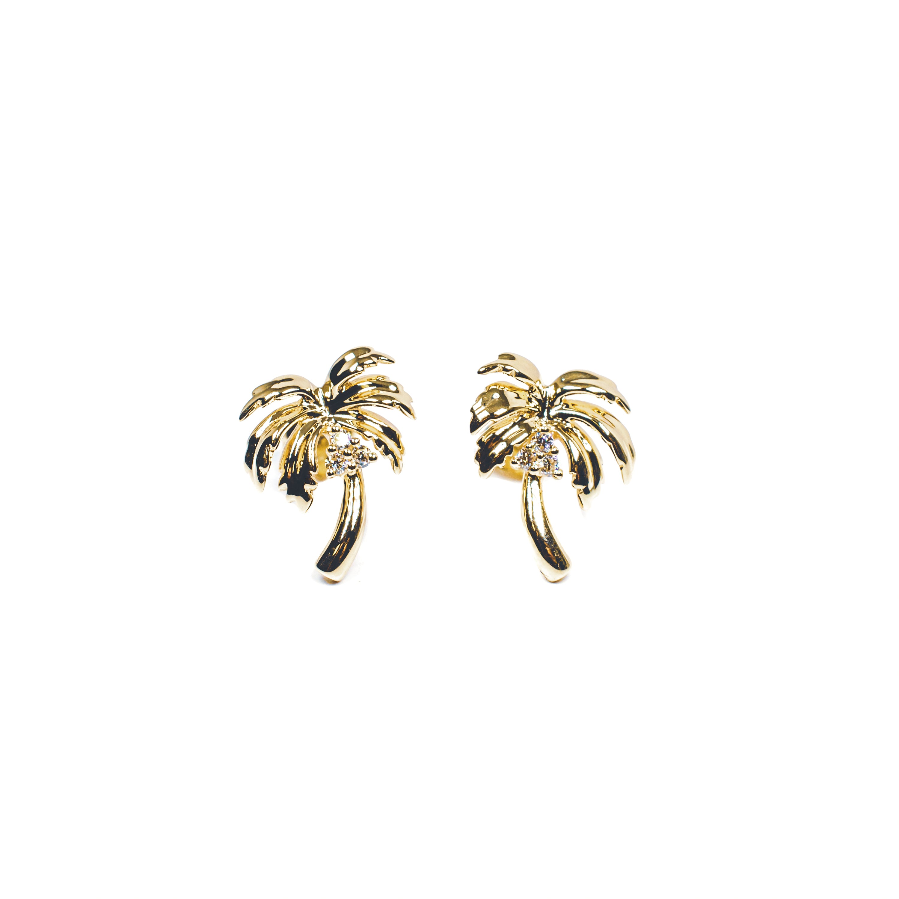 14K Yellow Gold Diamond Palm Tree Earrings