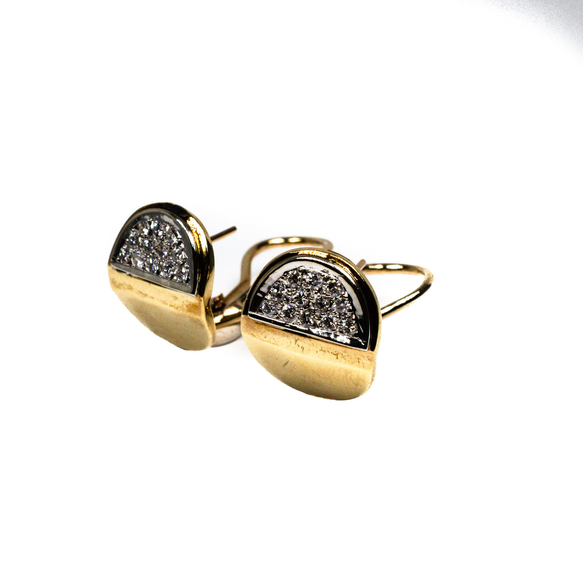 Estate 14K Yellow Gold Diamond Half Moon Earrings 0.80cttw – Vintage Two-Tone Style