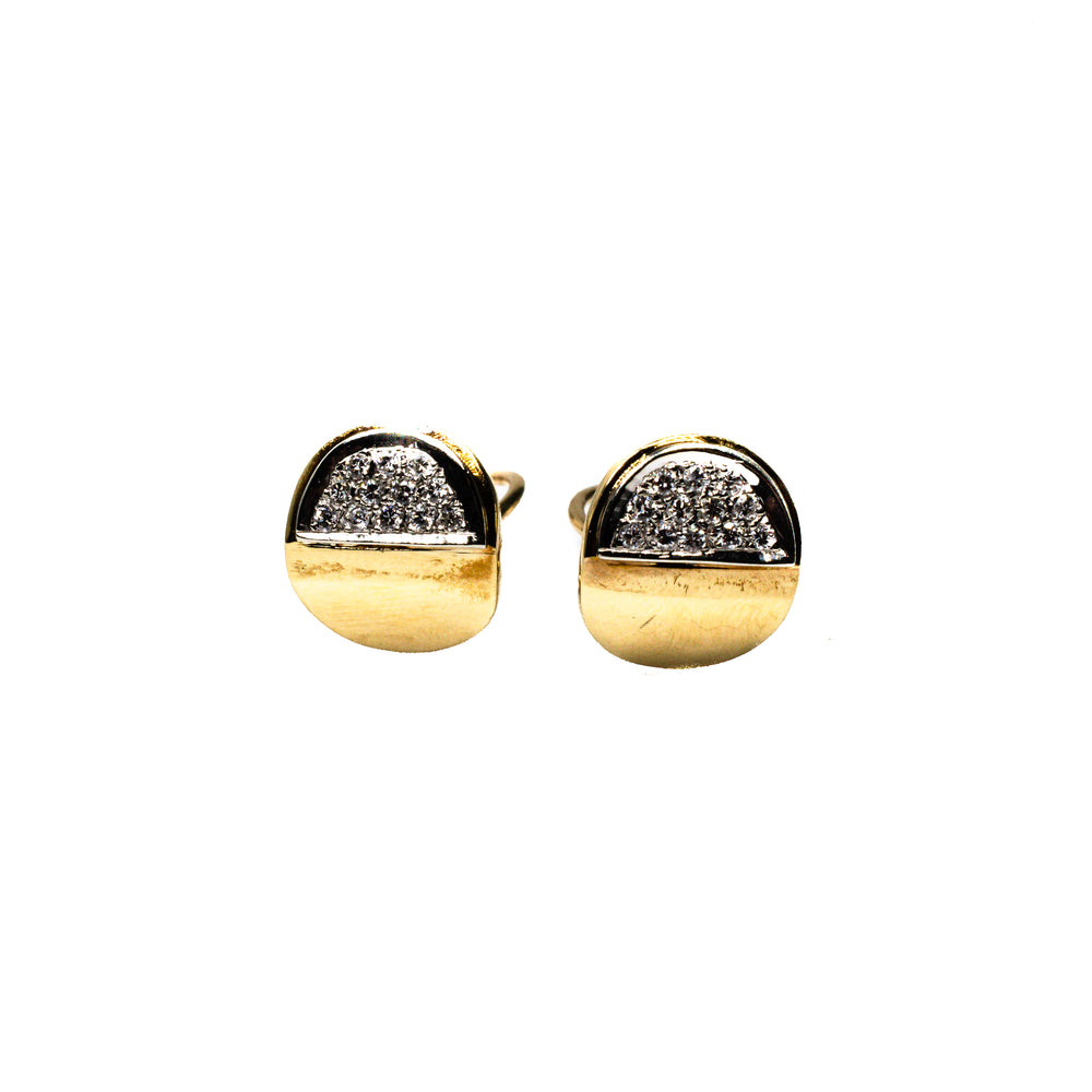Estate 14K Yellow Gold Diamond Half Moon Earrings 0.80cttw – Vintage Two-Tone Style