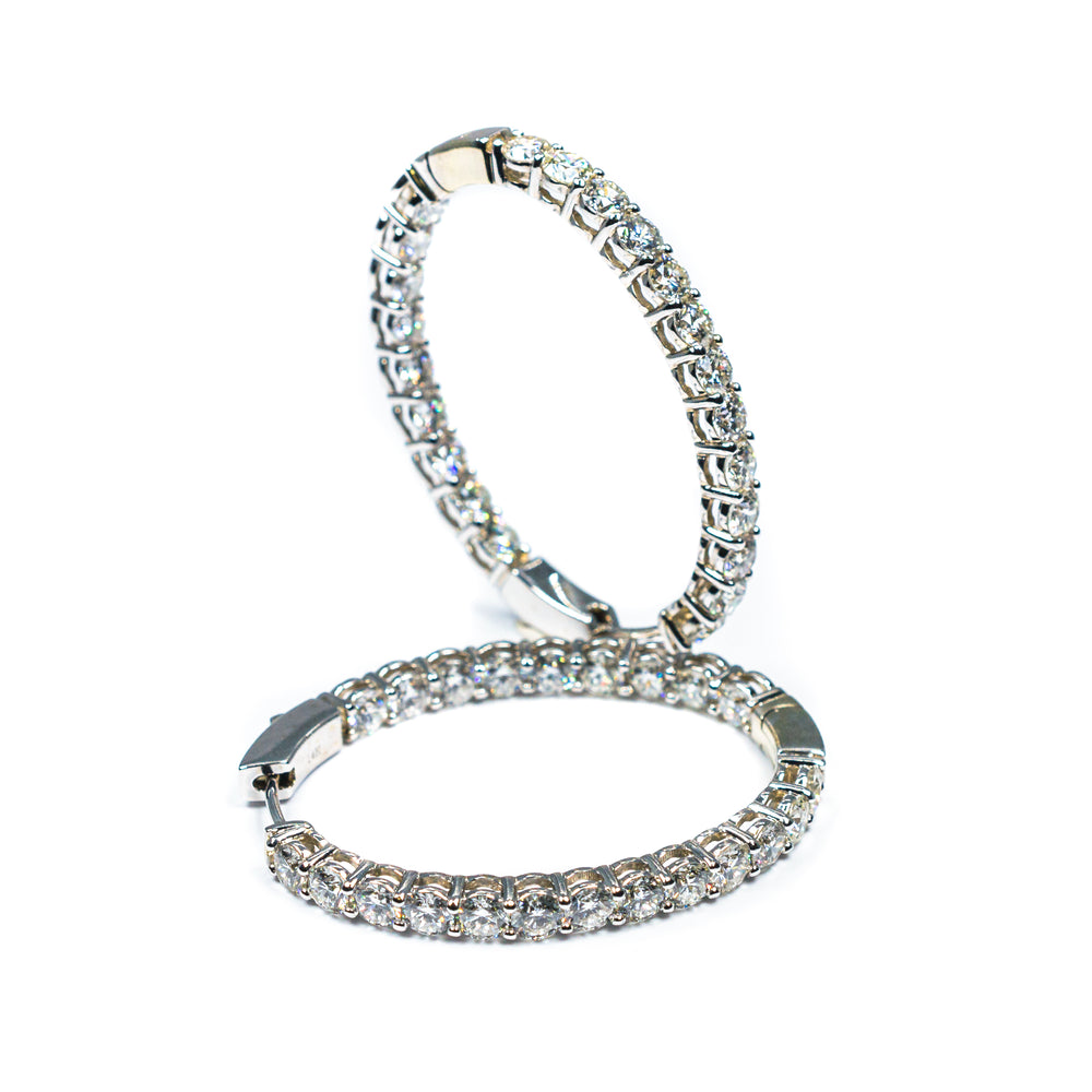 14K White Gold Inside-Outside Oval Diamond Hoop Earrings – 6.38 Carats