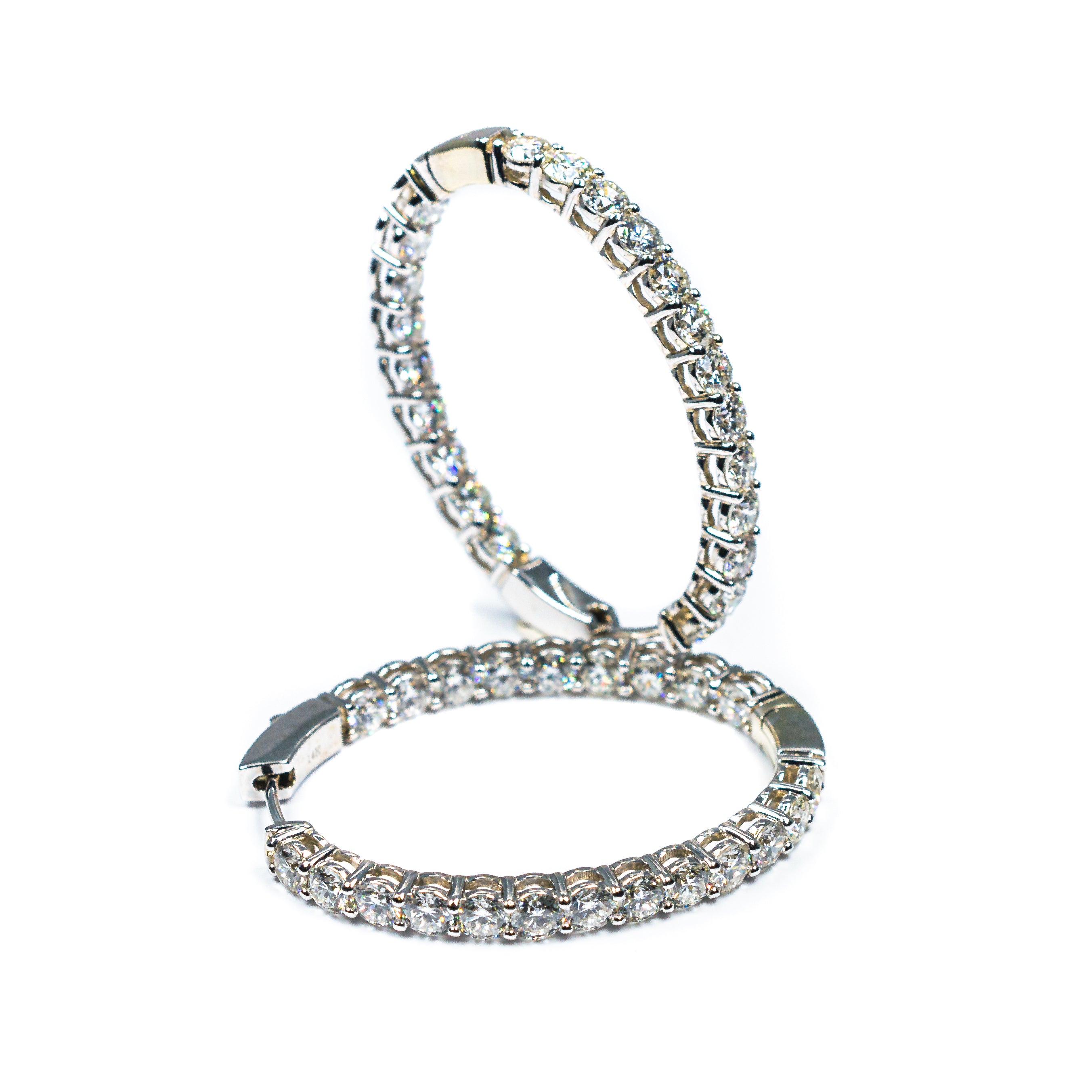 14K White Gold Inside-Outside Oval Diamond Hoop Earrings – 6.38 Carats