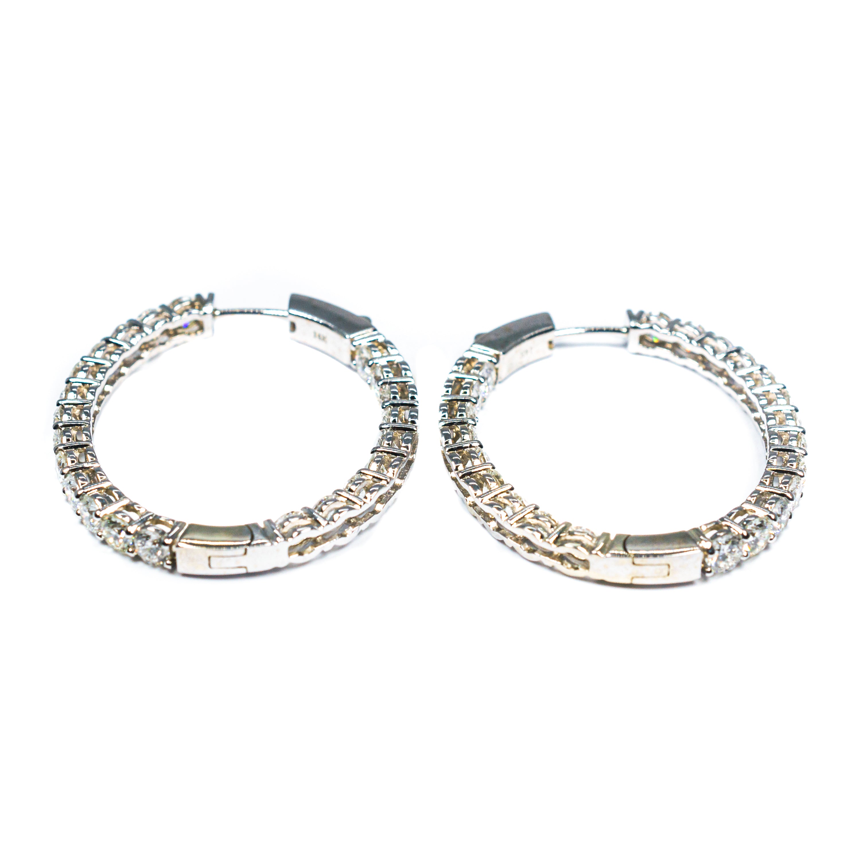 14K White Gold Inside-Outside Oval Diamond Hoop Earrings – 6.38 Carats