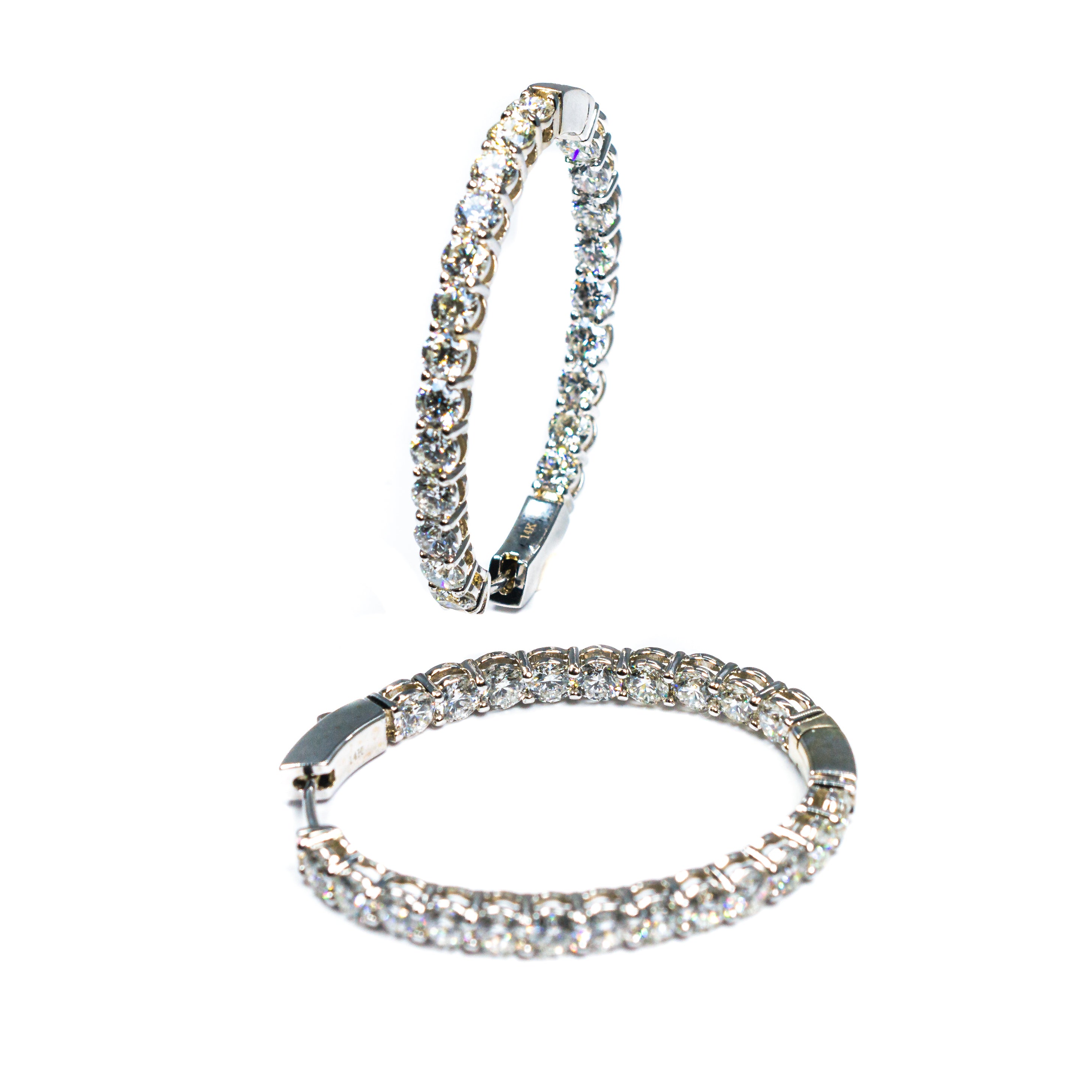 14K White Gold Inside-Outside Oval Diamond Hoop Earrings – 6.38 Carats