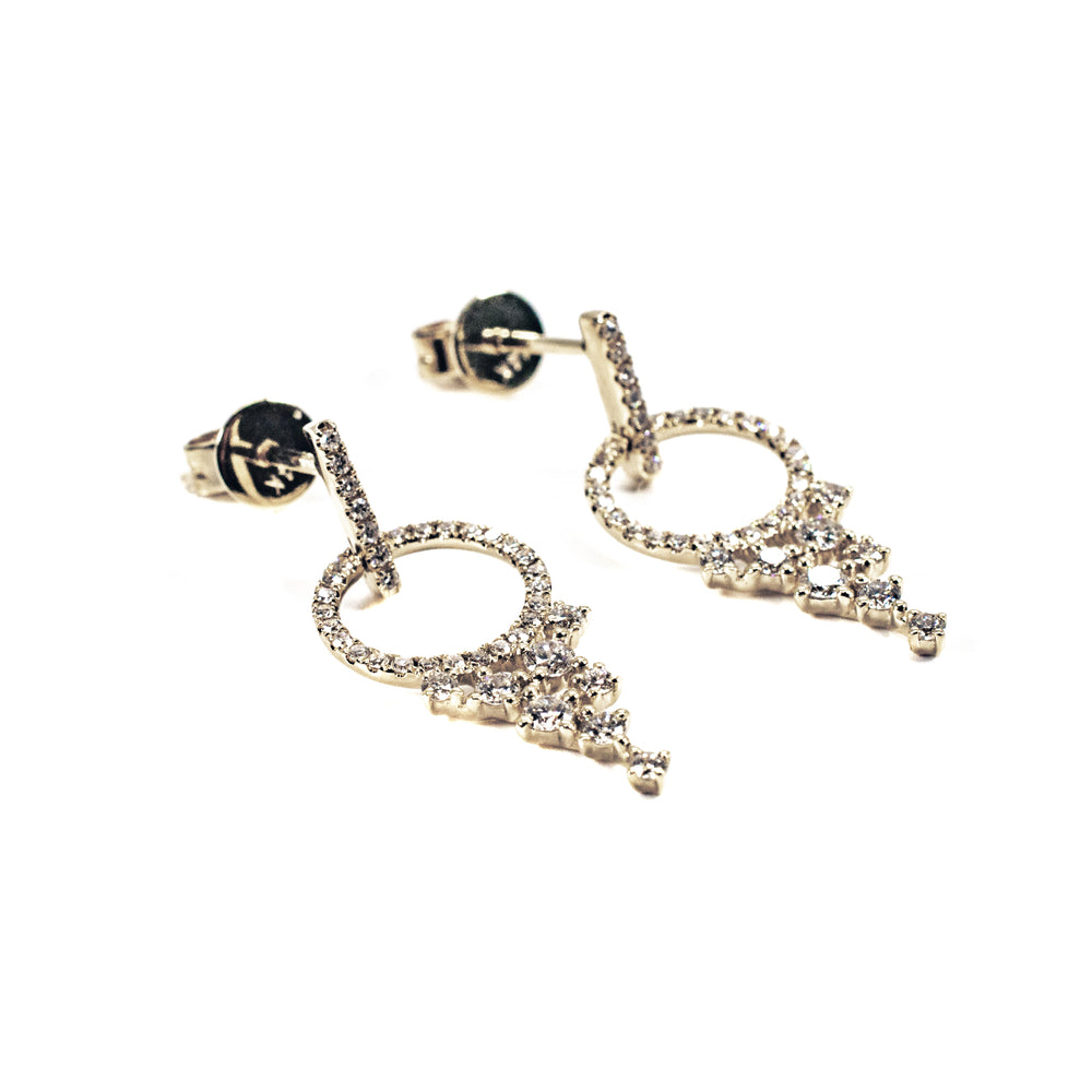 14K Yellow Gold Diamond Open Circle Dangle Earrings