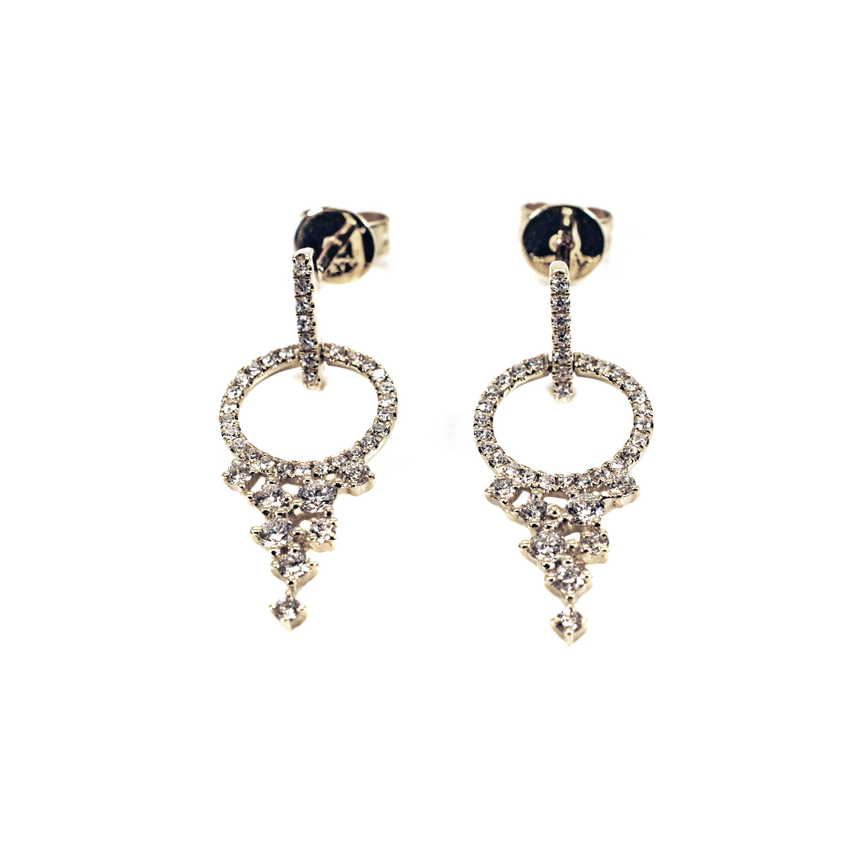 14K Yellow Gold Diamond Open Circle Dangle Earrings