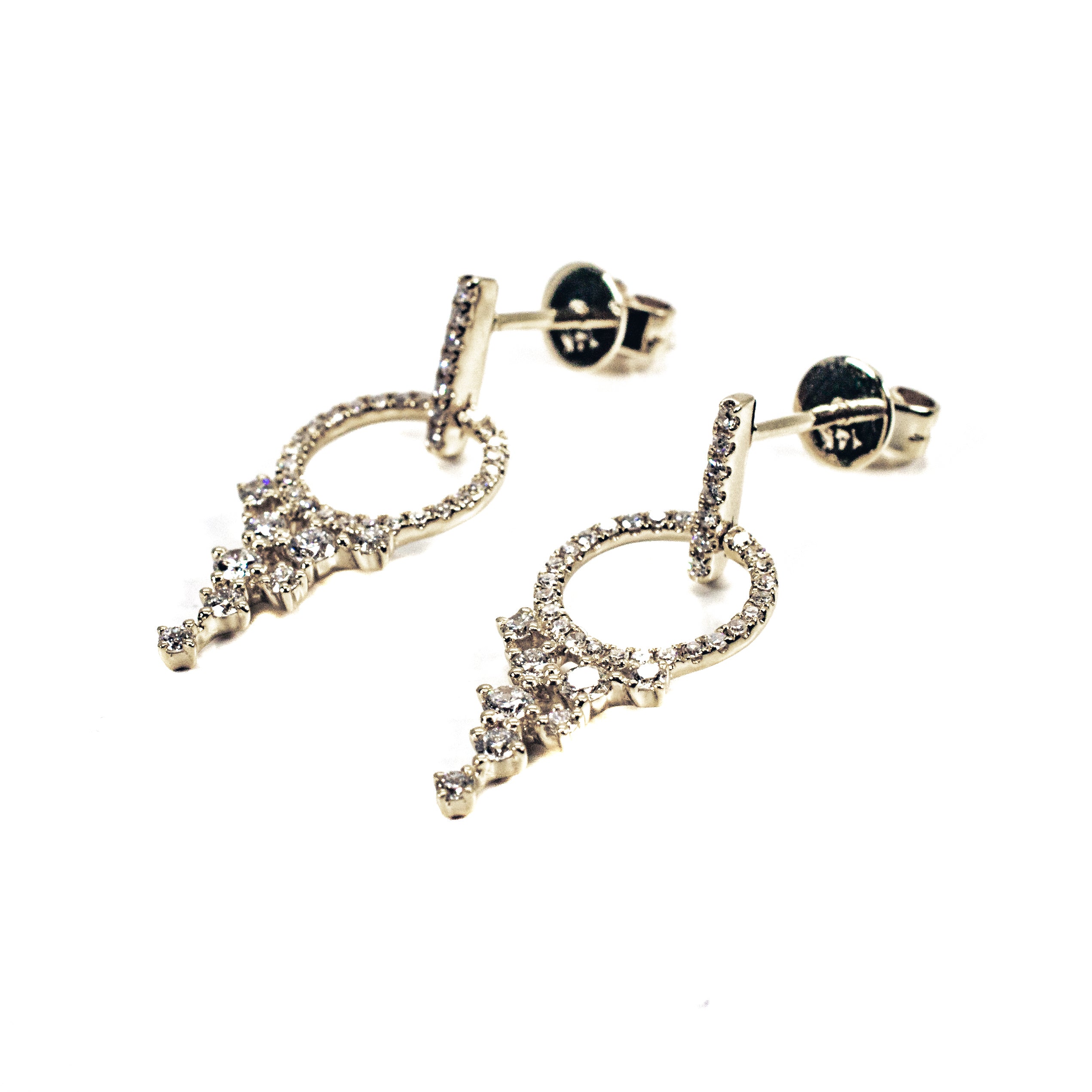 14K Yellow Gold Diamond Open Circle Dangle Earrings