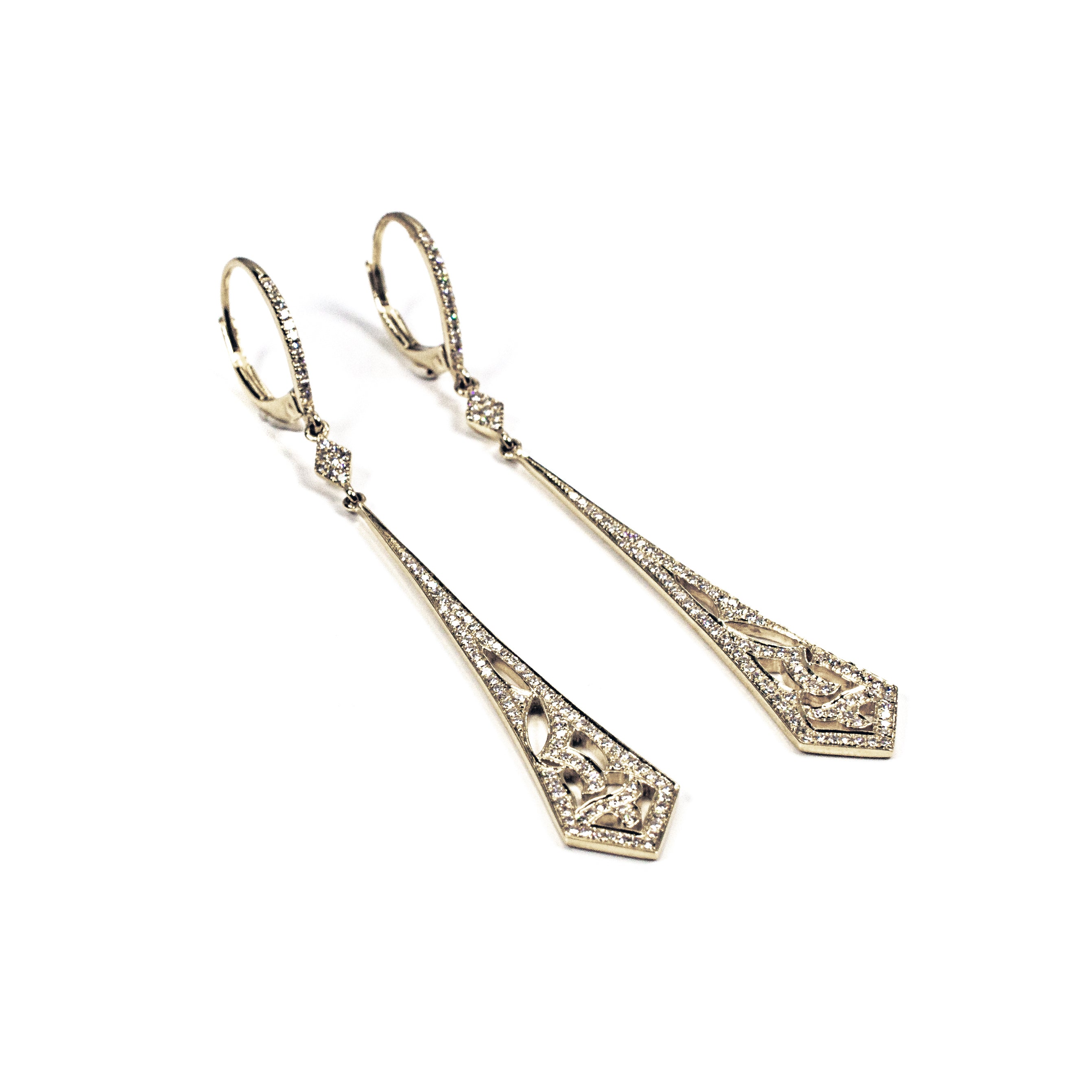 14K Yellow Gold Diamond Dangle Earrings
