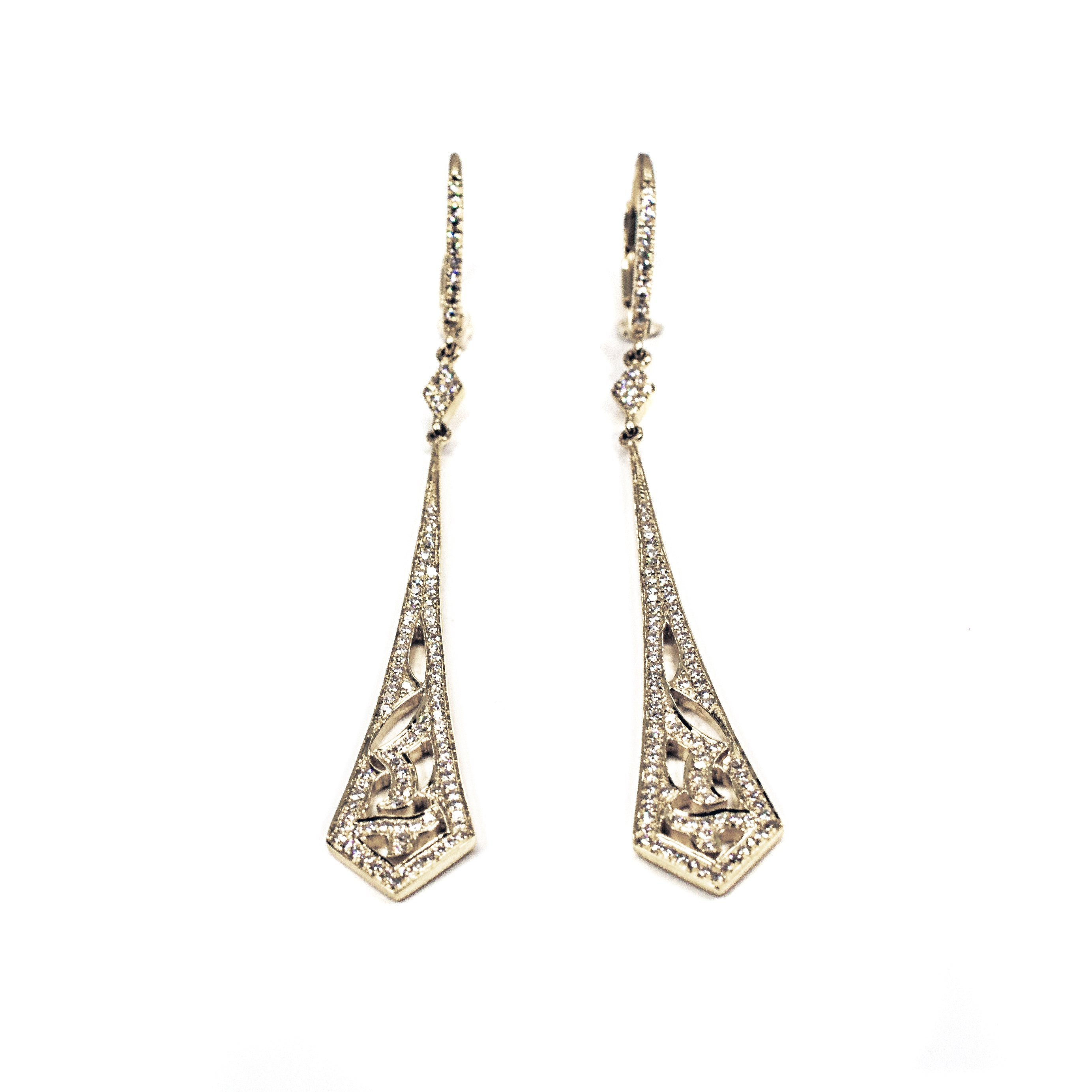 14K Yellow Gold Diamond Dangle Earrings