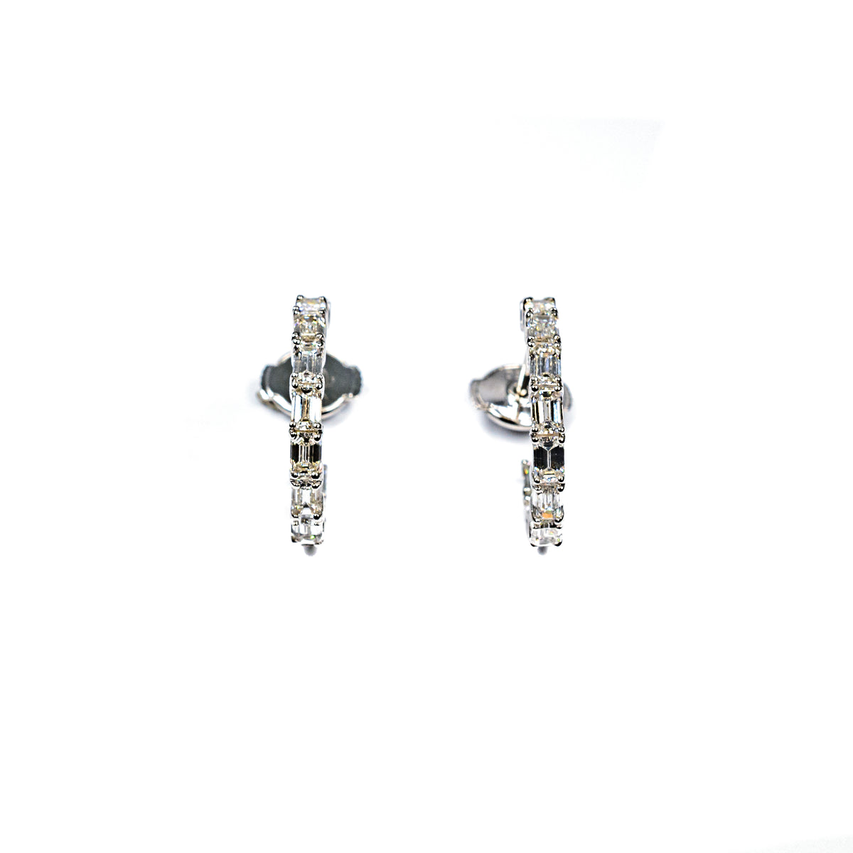 18K White Gold Baguette Diamond Inside-Outside Hoop Earrings – 1.77 Carat