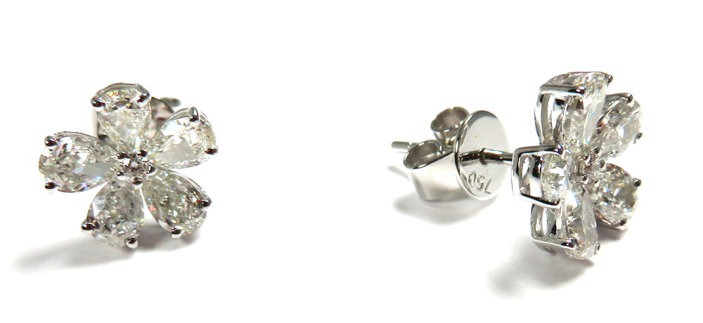 18K White Gold Pear-Shaped Diamond Flower Stud Earrings – 1.78 Carat