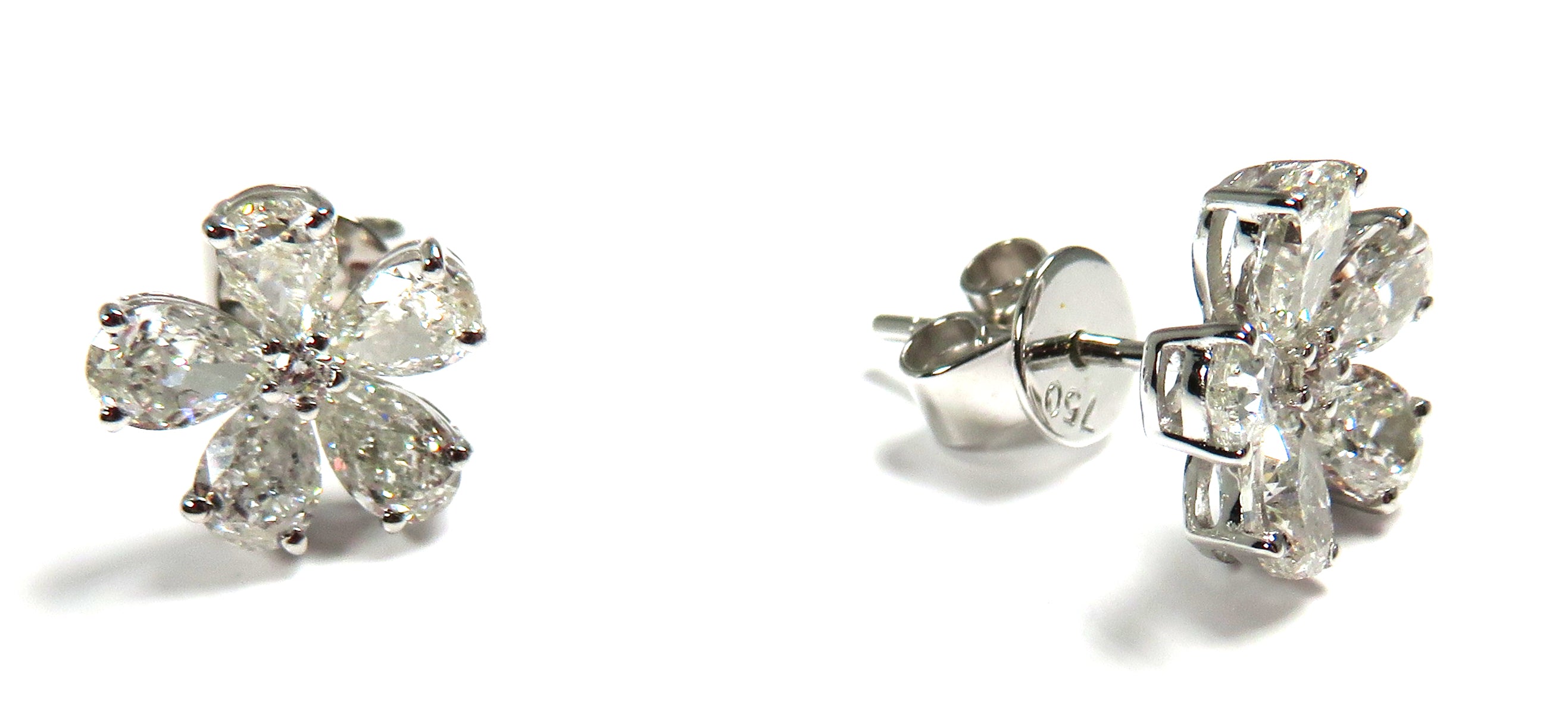 18K White Gold Pear-Shaped Diamond Flower Stud Earrings – 1.78 Carat