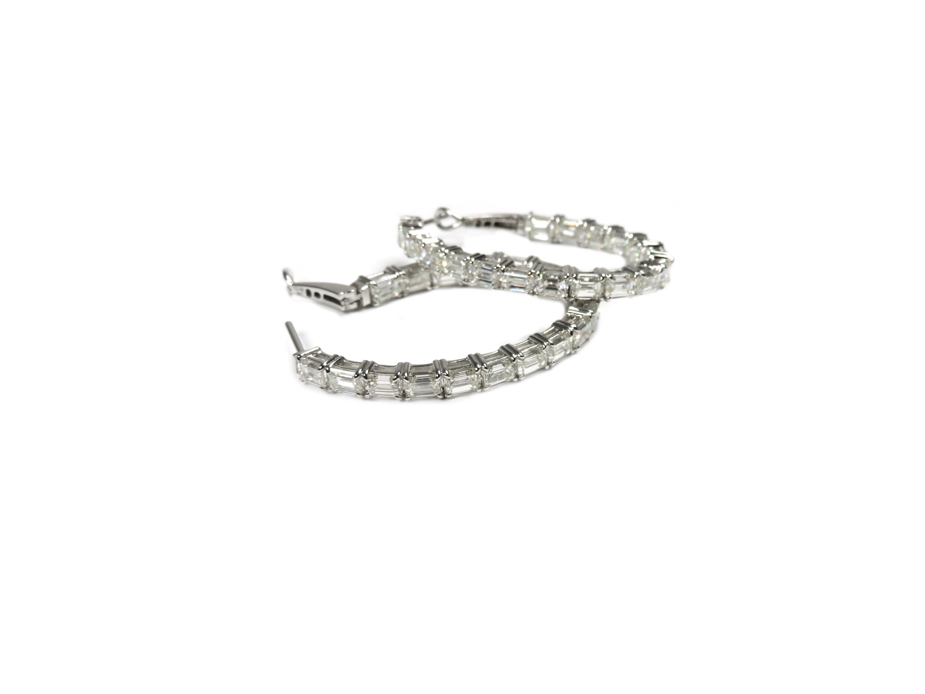 18K White Gold Oval In/Out Diamond Hoops Emerald Cut 9.53 Carat