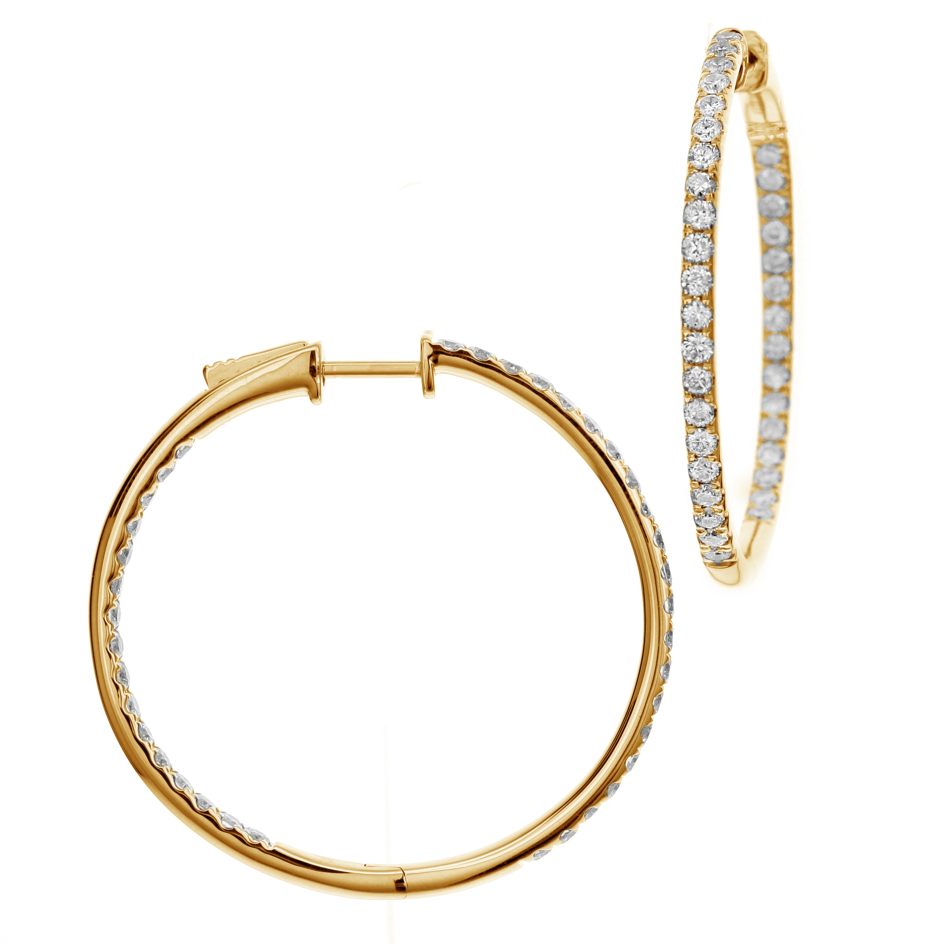 18K Yellow Gold Inside-Outside Diamond Hoop Earrings 1.00 Carat Total