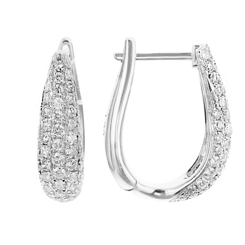 18K White Gold Five-Row Diamond Oval Hoop Earrings 1.00 Carat Total