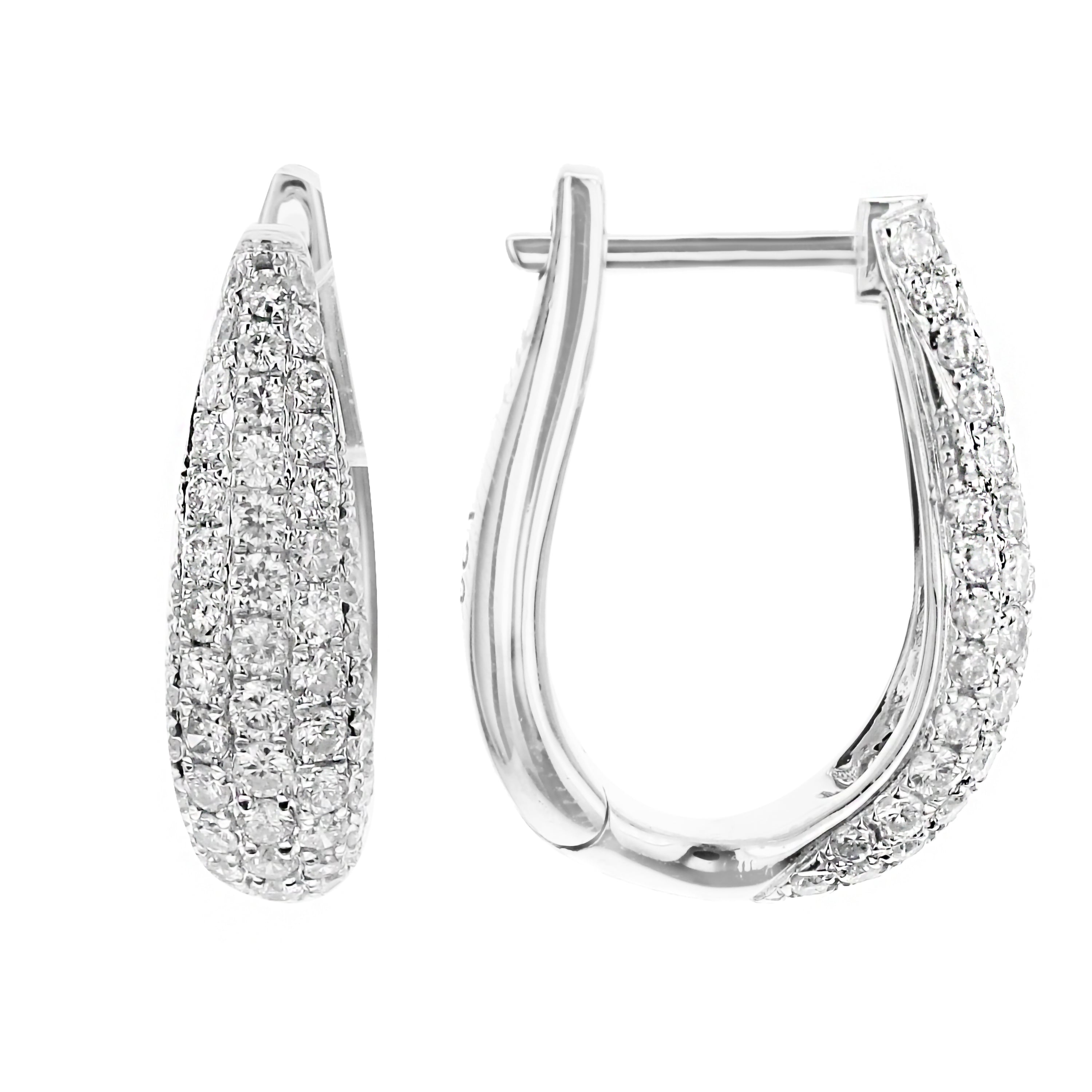 18K White Gold Five-Row Diamond Oval Hoop Earrings 1.00 Carat Total